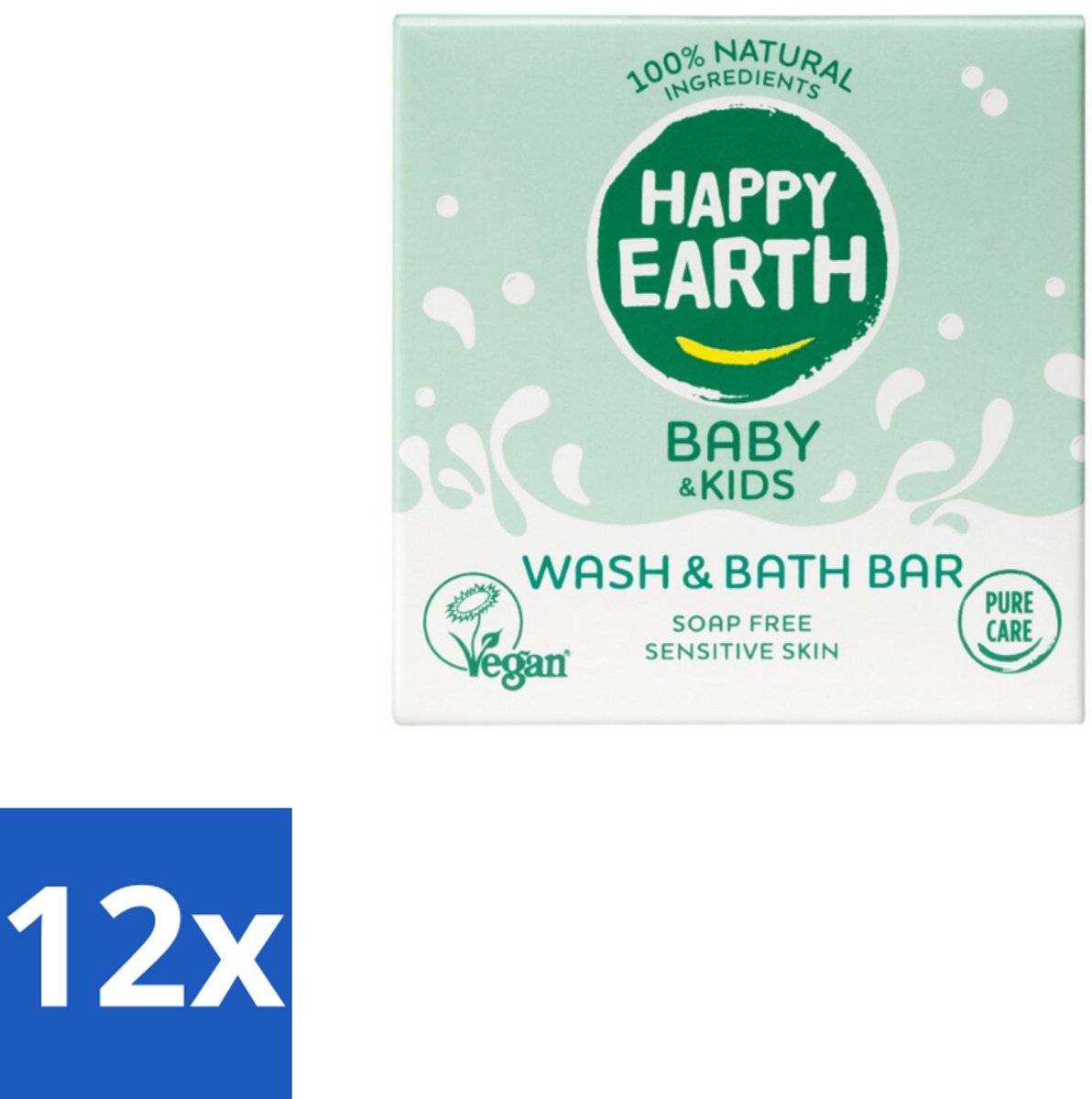 Happy Earth – Wash & Bath Bar – 100% Natuurlijk Baby & Kids – 50 g - Voordeelverpakking - 12 stuks