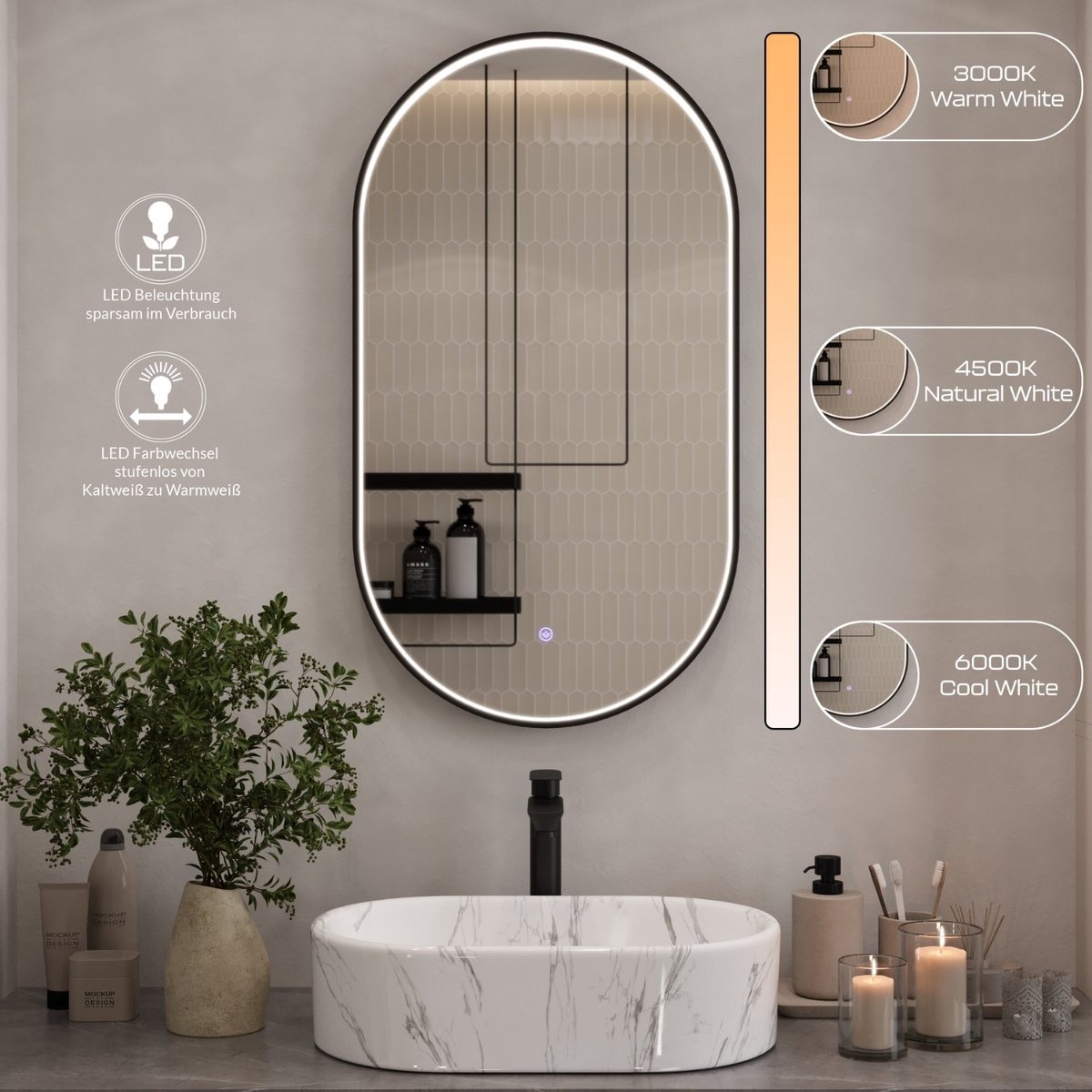 Planetmöbel LED Spiegel GLORA 50x90 cm Ovaal met Frame