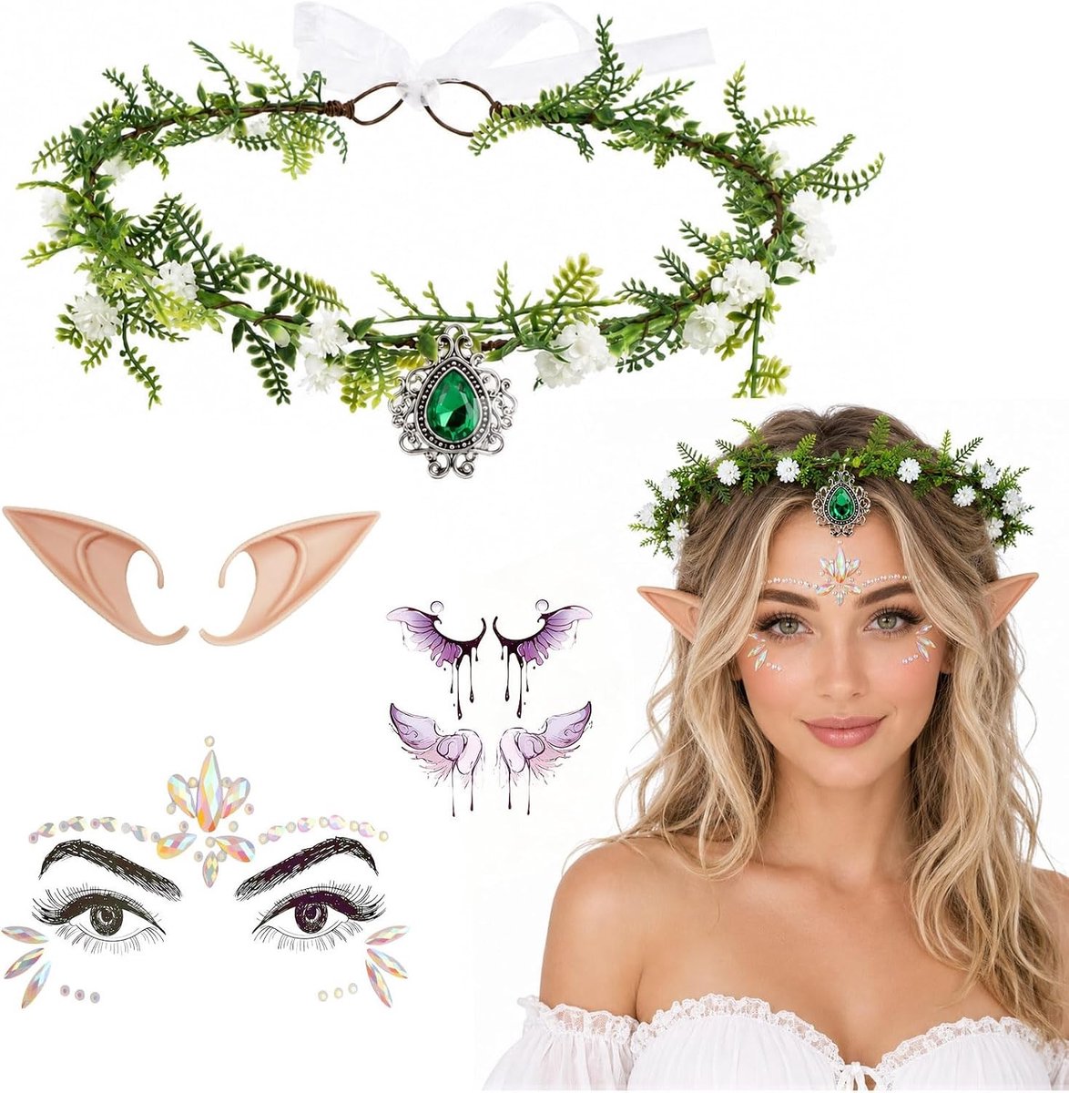Vrouwelijk elf kostuum voor bruiloften, carnaval en cosplay evenementen met accessoires