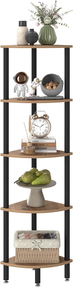Vijflaags Hoekrek voor Industrieel Gebruik, Perfect voor Woonkamer, Slaapkamer en Keuken, Eikenhout Design