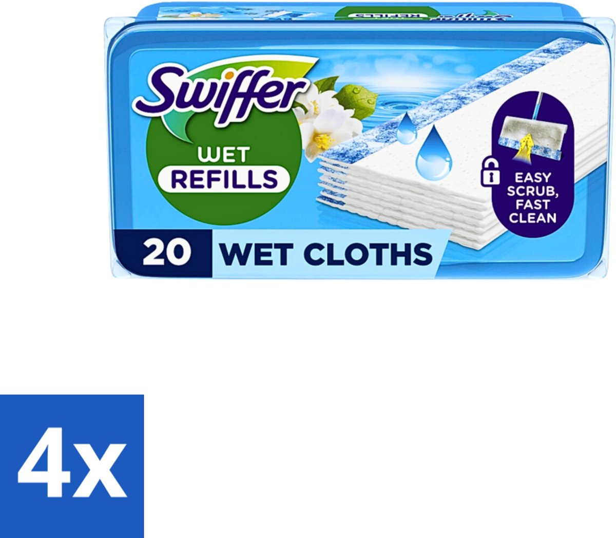 4 x Swiffer - Wet Vloerdoekjes Citrus - Navulling - 10 Doekjes - Vloerdoekjes - Citrusgeur - Schoonmaken - Vloerwisser - Vuil Verwijderen