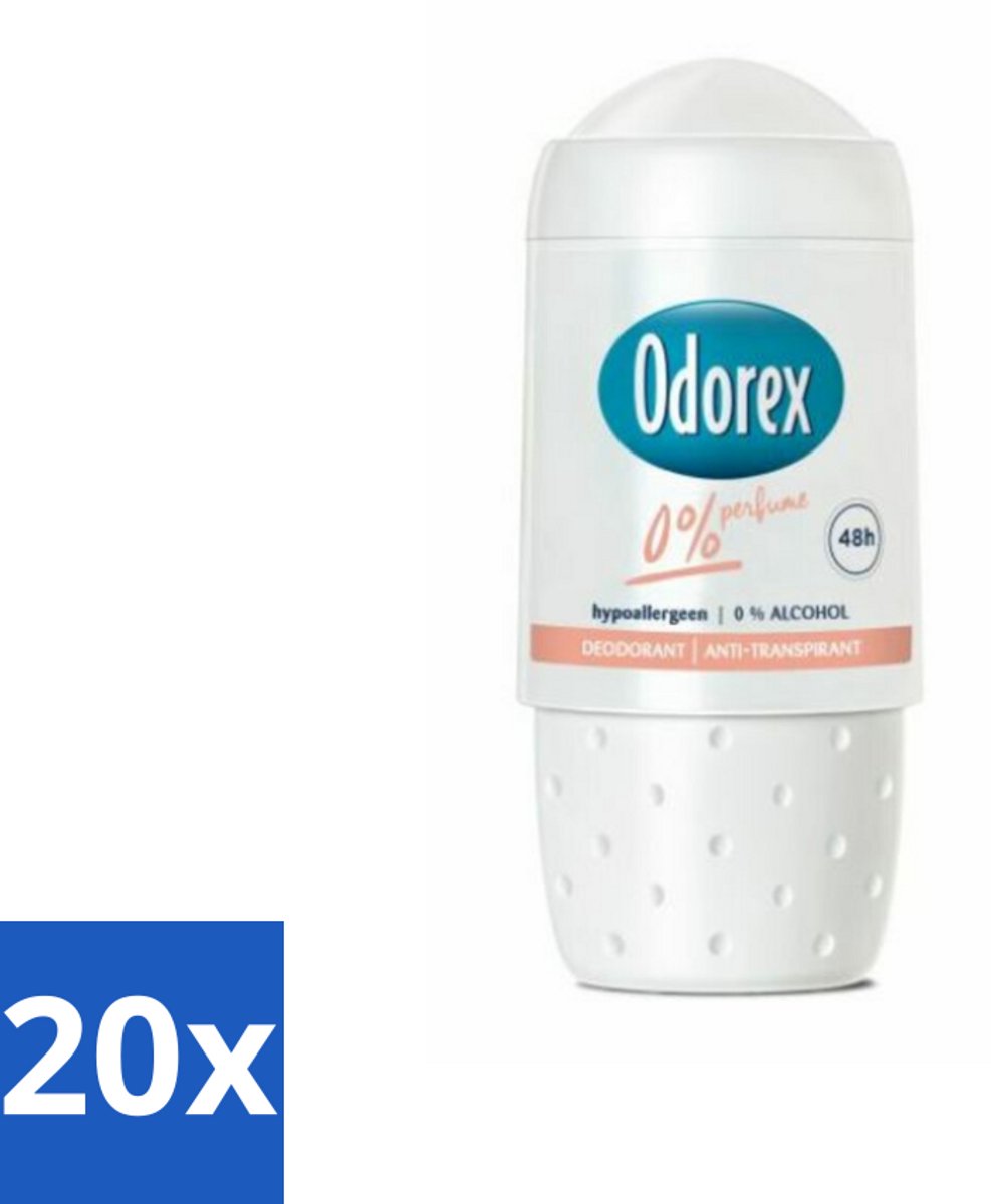 20 x Odorex Deodorant Roller 0% 50 ml - 0% Parfum - 0% Alcohol - Hypoallergenisch - Gevoelige Huid - Deodorant Roller