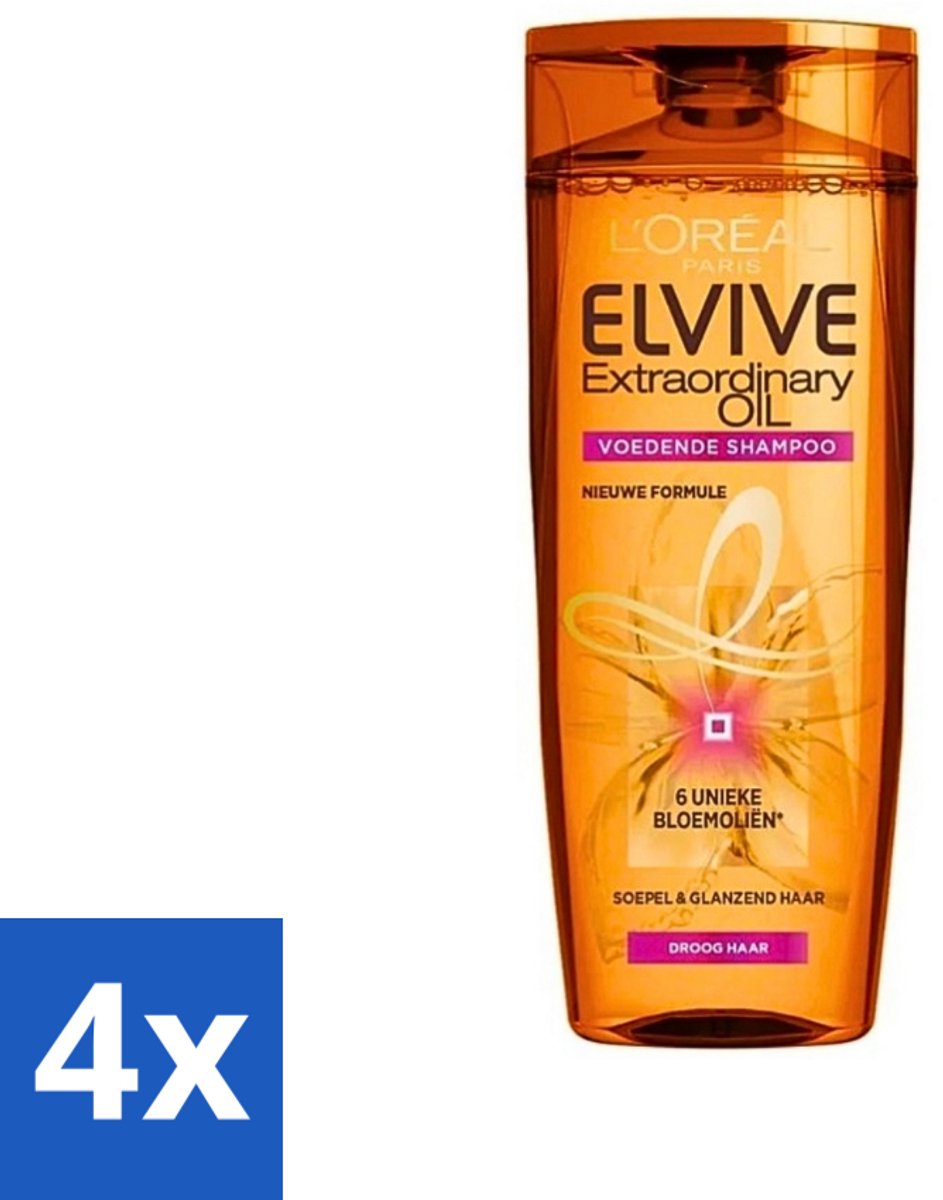 4 x L'Oréal Paris Elvive - Shampoo - Extraordinary Oil - Voor Droog Haar - Met Marula- en Camelia-Olie - 250 ml - Shampoo Voor Droog Haar - Marula-olie Shampoo - Camelia-olie Shampoo - Voeding Voor Haar - Glans Voor Haar