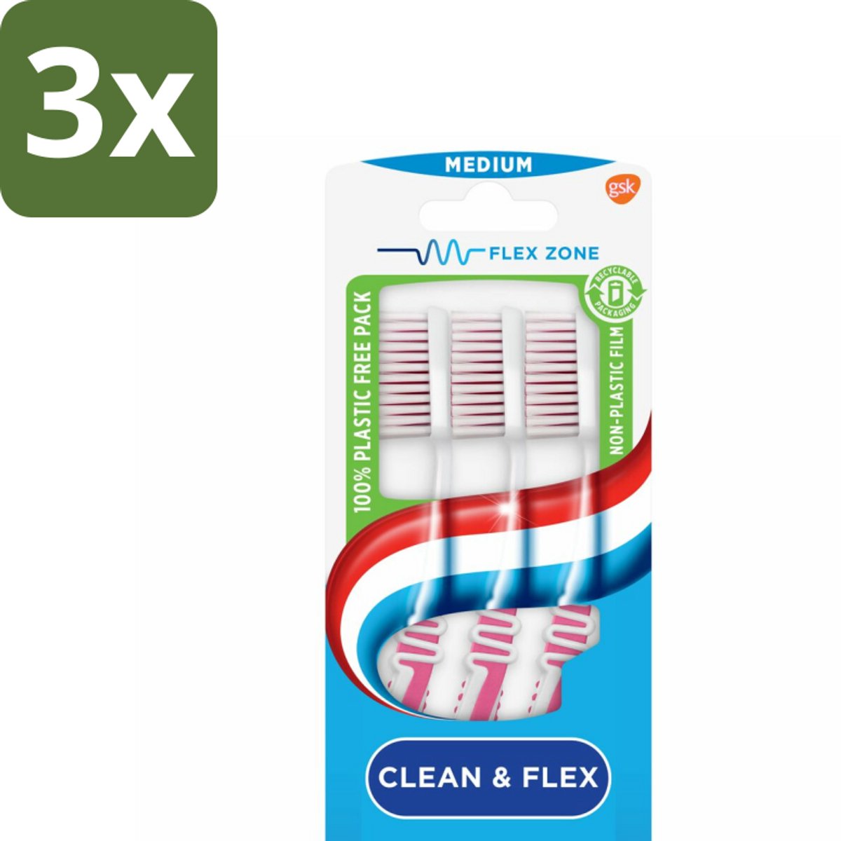 3 x Aquafresh Tandenborstel Clean & Flex Medium 3 stuks per verpakking - Tandenborstel - Tandenborstel Medium - Tandenborstel Clean - Tandenborstel Flex - Tandenborstel Voor Tandvlees