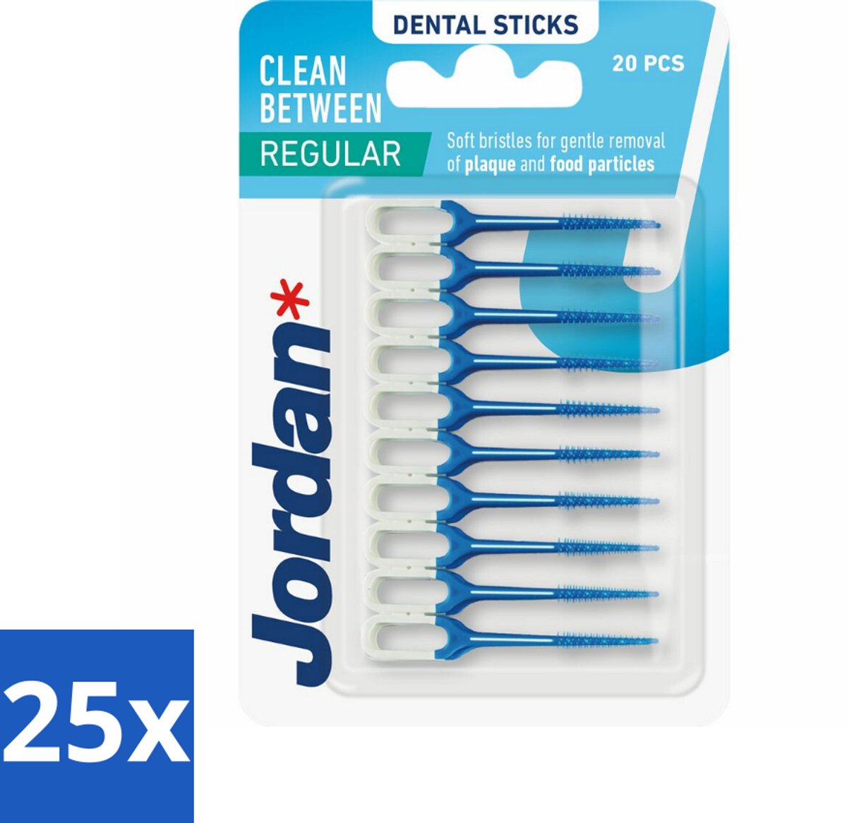25 x Jordan Clean Between Sticks Regular 40 stuks per verpakking - Tandplak Verwijderen - Tandenstoker - Mondhygiëne - Tanden Reinigen - Voedselresten Verwijderen