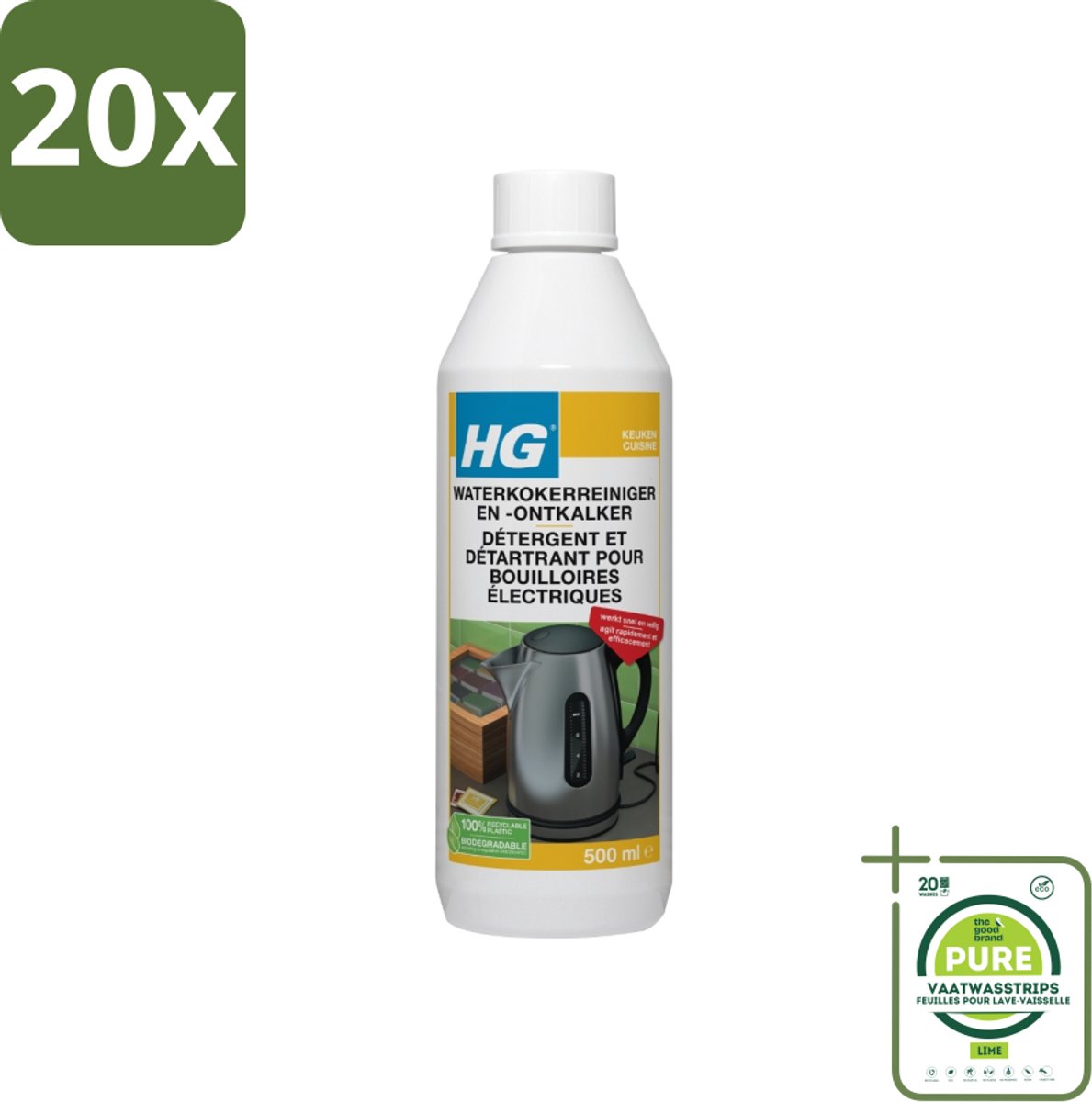 20 x HG Waterkokerreiniger En -ontkalker 500 ml - Grootverpakking - Waterkoker Reiniger - Ontkalker Waterkoker - Kalkaanslag Verwijderen - Waterkoker Schoonmaken - HG Waterkokerreiniger