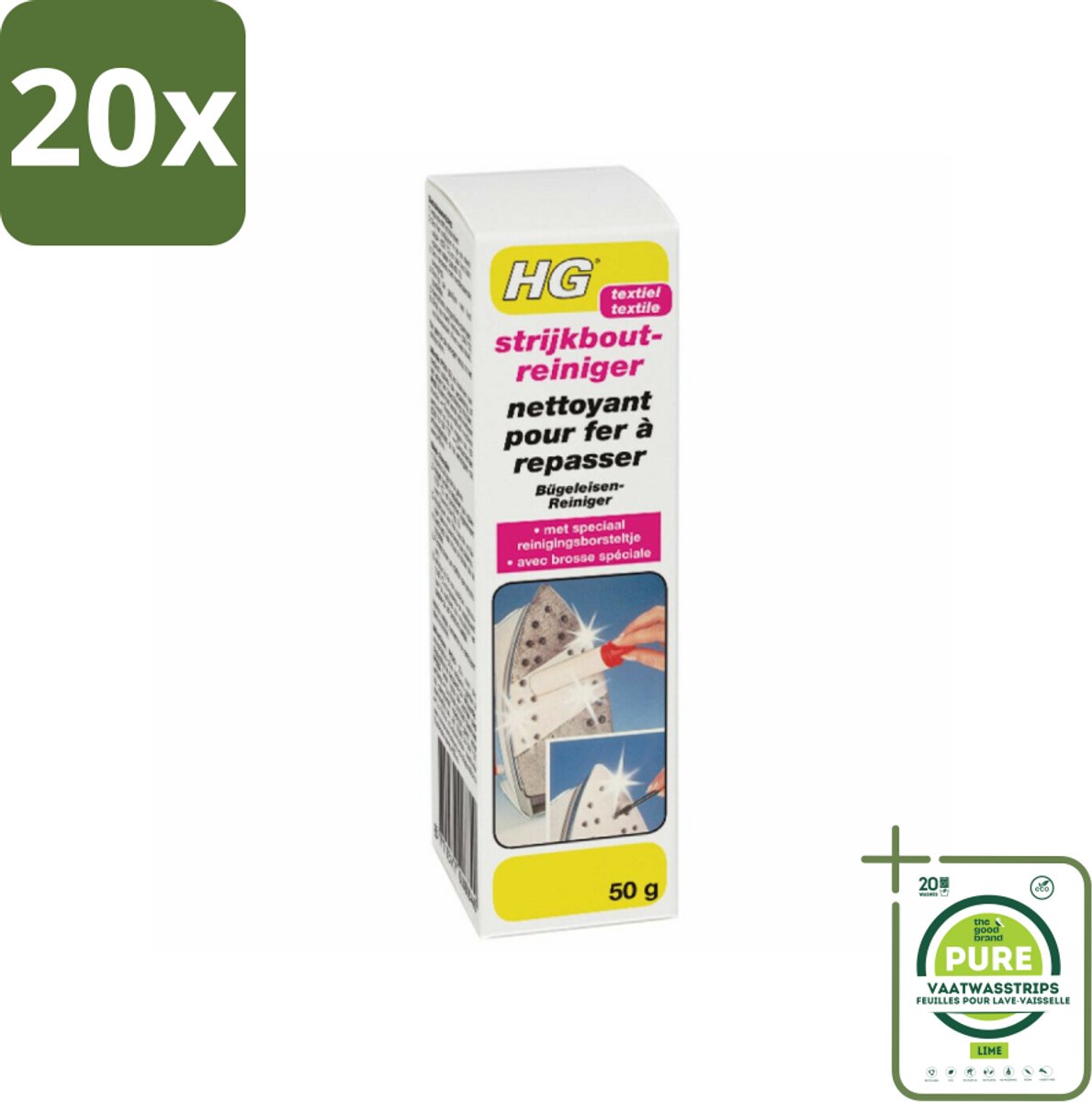 20 x HG Strijkbout Reiniger 50 gr - Grootverpakking - Strijkbout Reiniger - Strijkresten Verwijderen - Strijkbout Schoonmaken - Strijkbout Borstel - HG Strijkboutreiniger