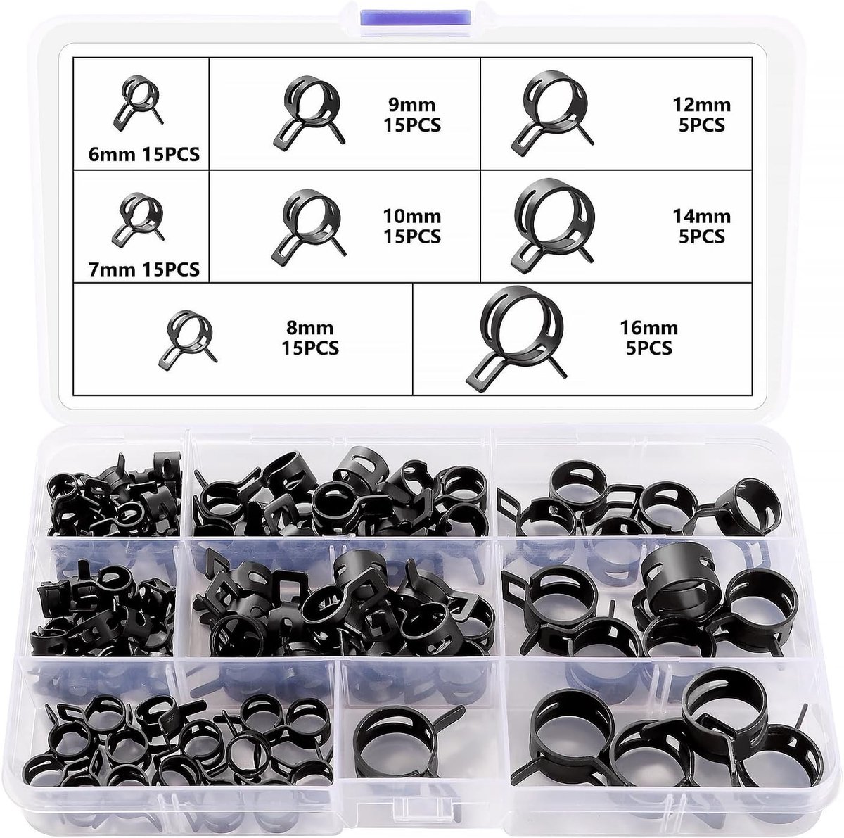 90 Stuks Brandstofslang Klemmen 6-16mm, Veerklemmen voor Water- en Luchtleidingen, Siliconen Vacuüm Slang Klemmen voor Efficiënte Slangbevestiging
