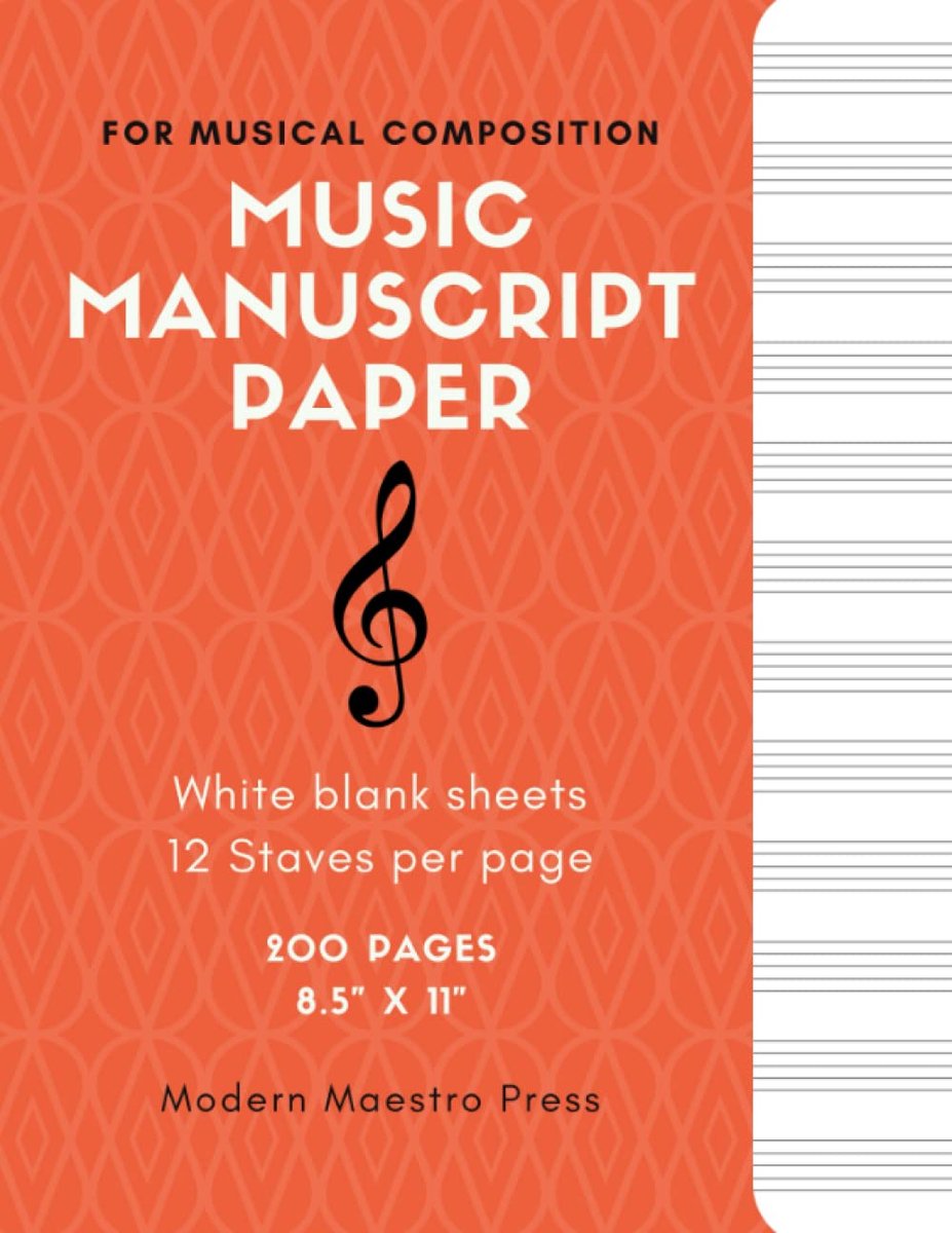Music Manuscript Paper for Musical Composition: 200 White Blank Sheets, 12 Staves Per Page, 8.5" x 11" Modern Maestro - ShopVlot