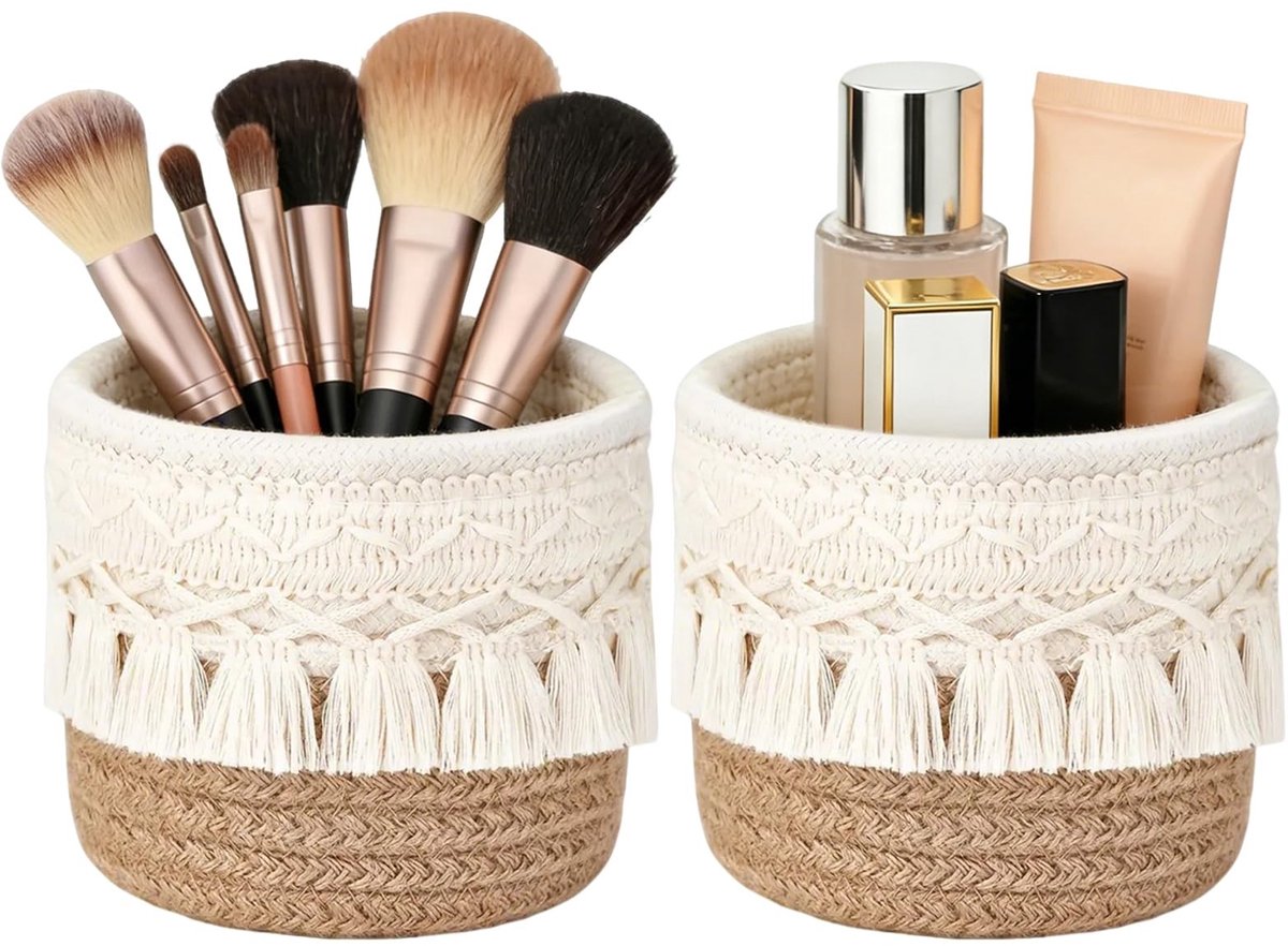 Elzusha - Handgemaakte Make-upkwasten Organizer in Boho-Stijl, 10 x 10 cm