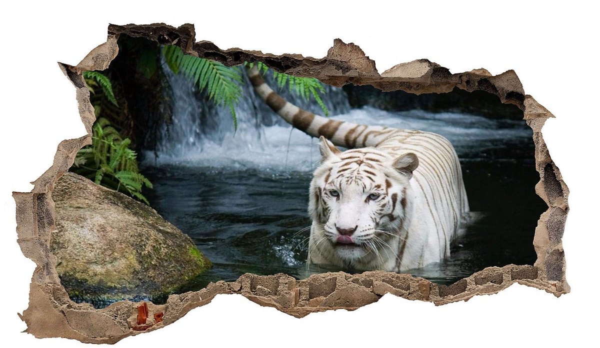 Elzusha - 3D Muursticker van Witte Tijger, 60 x 100 cm