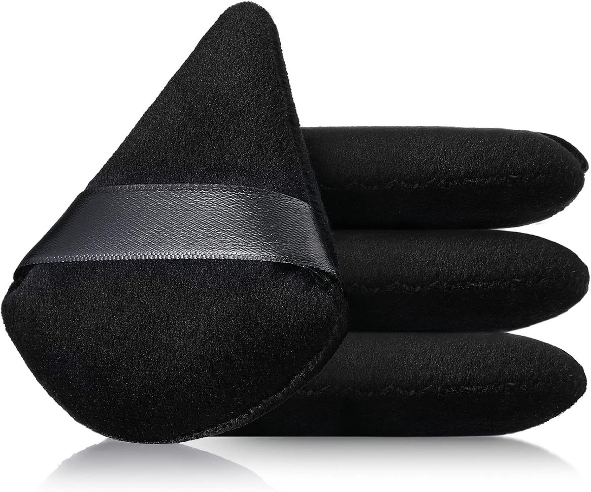 Set van 4 Driehoekige Make-up Sponzen met Handvat voor Foundation en Poeder, Zacht Velours voor Perfecte Applicatie