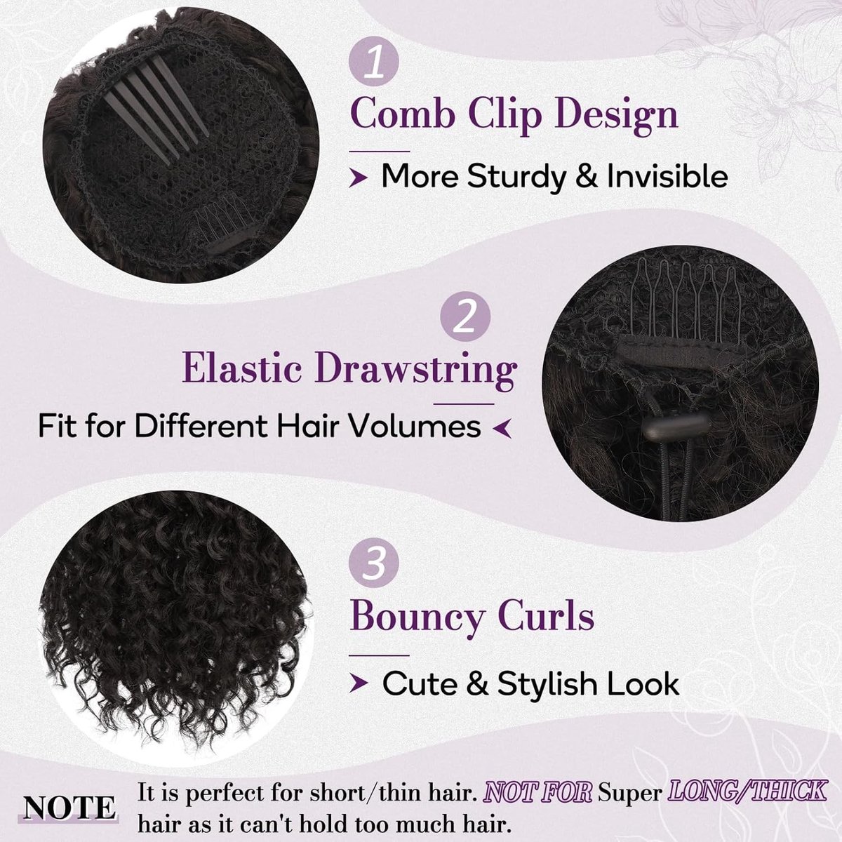 Zwarte en Bruine Ponytail Extensions van Curly Haar, 45 cm Bohemian Wavy, Lichtgewicht Clip-in Haarstuk voor Feest en Dagelijks Gebruik