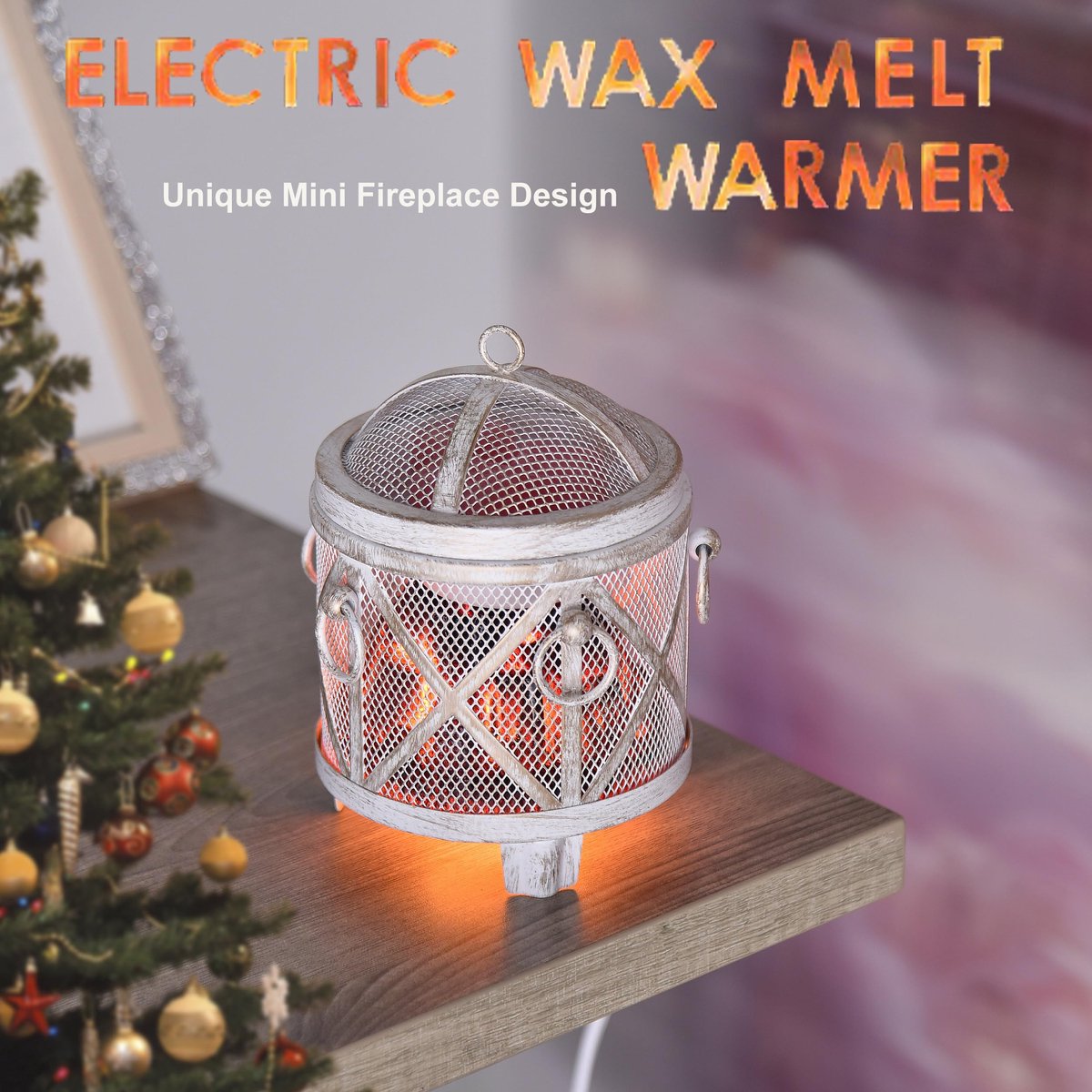 Wax Lume Vintage elektrische wax smeltverwarmer, 4-in-1 decoratieve brander met 360° zichtbare vlam, energiebesparende - ShopVlot
