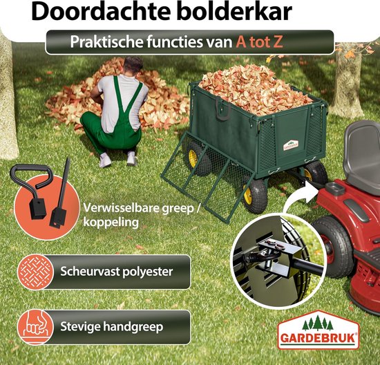Bolderkar met zeil - Tuinkar bolderwagen - Transport in tuin - Hoge laadcapaciteit - 114 x 52 x 105 cm — afbeelding 5