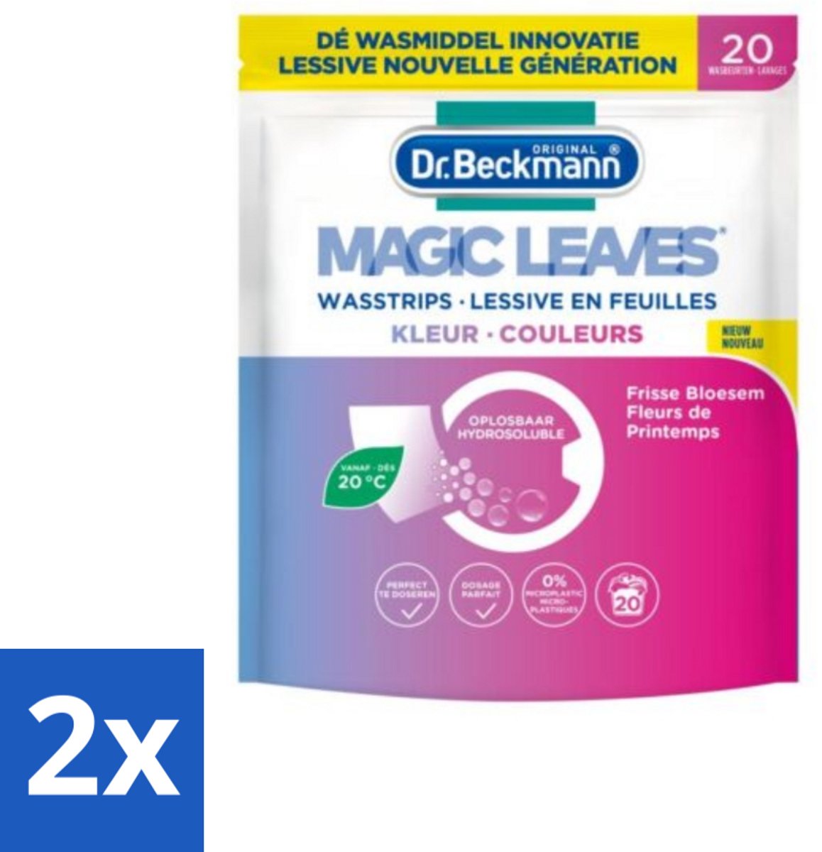 2 x Dr. Beckmann - Magic Leaves - Wasstrips - Gekleurde Was - Frisse Bloesem - 20 Wasbeurten - Wasstrips - Wasmiddel - Gekleurde Was - Frisse Geur - Milieuvriendelijk