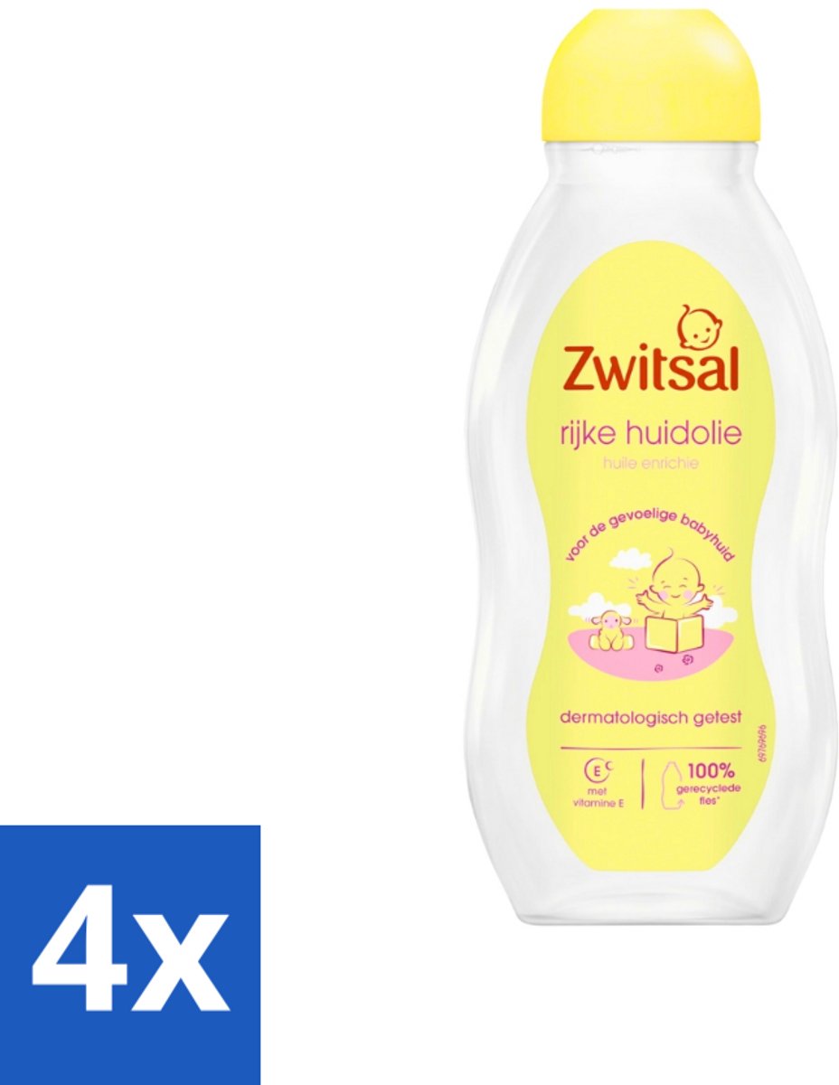 4 x Zwitsal - Babyverzorging - Rijke Huidolie Avocado - Voor de Gevoelige Babyhuid - 200 ml - Babyhuidverzorging - Avocado Olie - Babyolie - Gevoelige Babyhuid - Babymassage