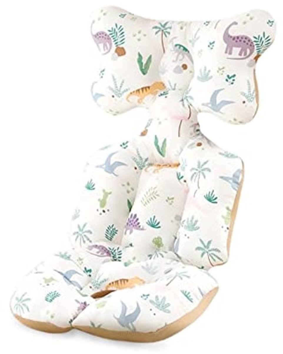 Omkeerbaar Katoenen Stoelvoering voor Kinderwagens - Universeel Zitkussen voor Baby's - Dikke Comfortabele Bekleding in Dinosauruspatroon