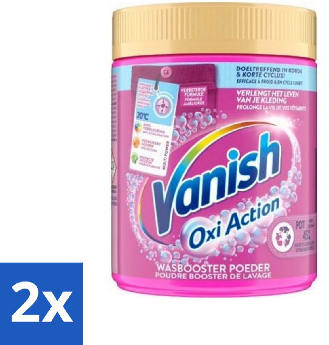 Vanish Oxi Action - Vlekkenverwijderaar Poeder - Zonder Bleek - Gekleurde Was - 530 Gram - Voordeelverpakking - 2 stuks