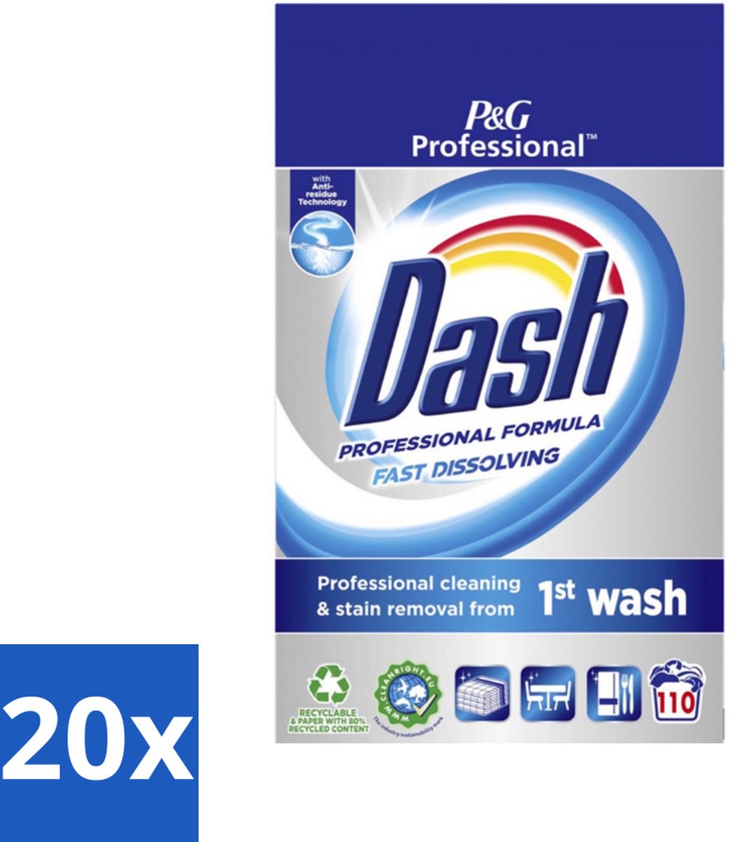 Dash Professional - Snel Oplossend Waspoeder - Witte en Gekleurde Was - 110 Wasbeurten - Bulkverpakking - 20 stuks