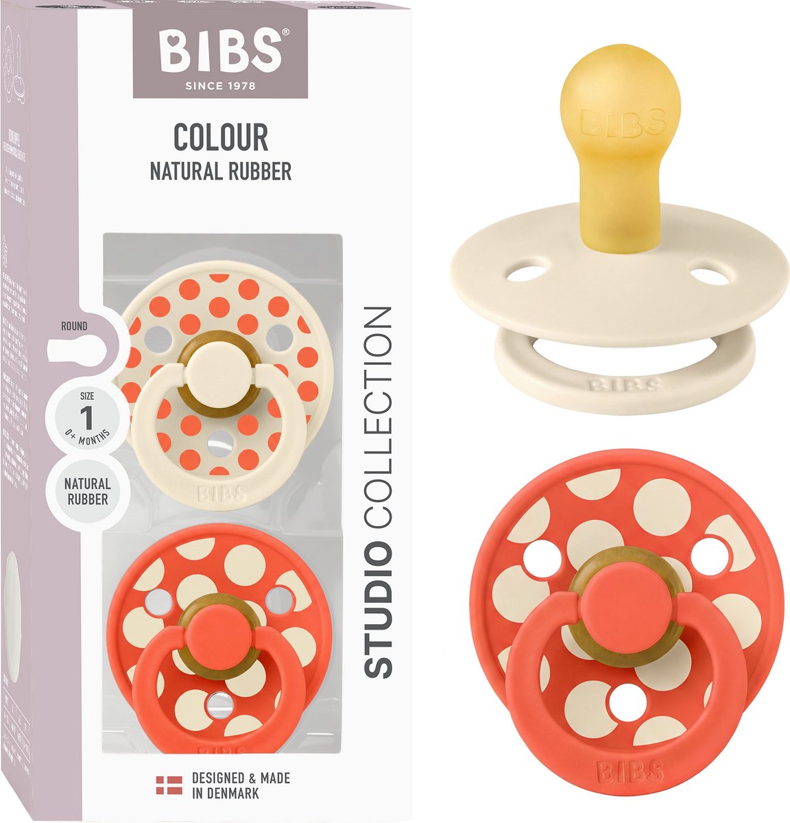 BIBS Colour Fopspeen - 0-6 mnd - 2-pack - Rond - Ivory/Tango