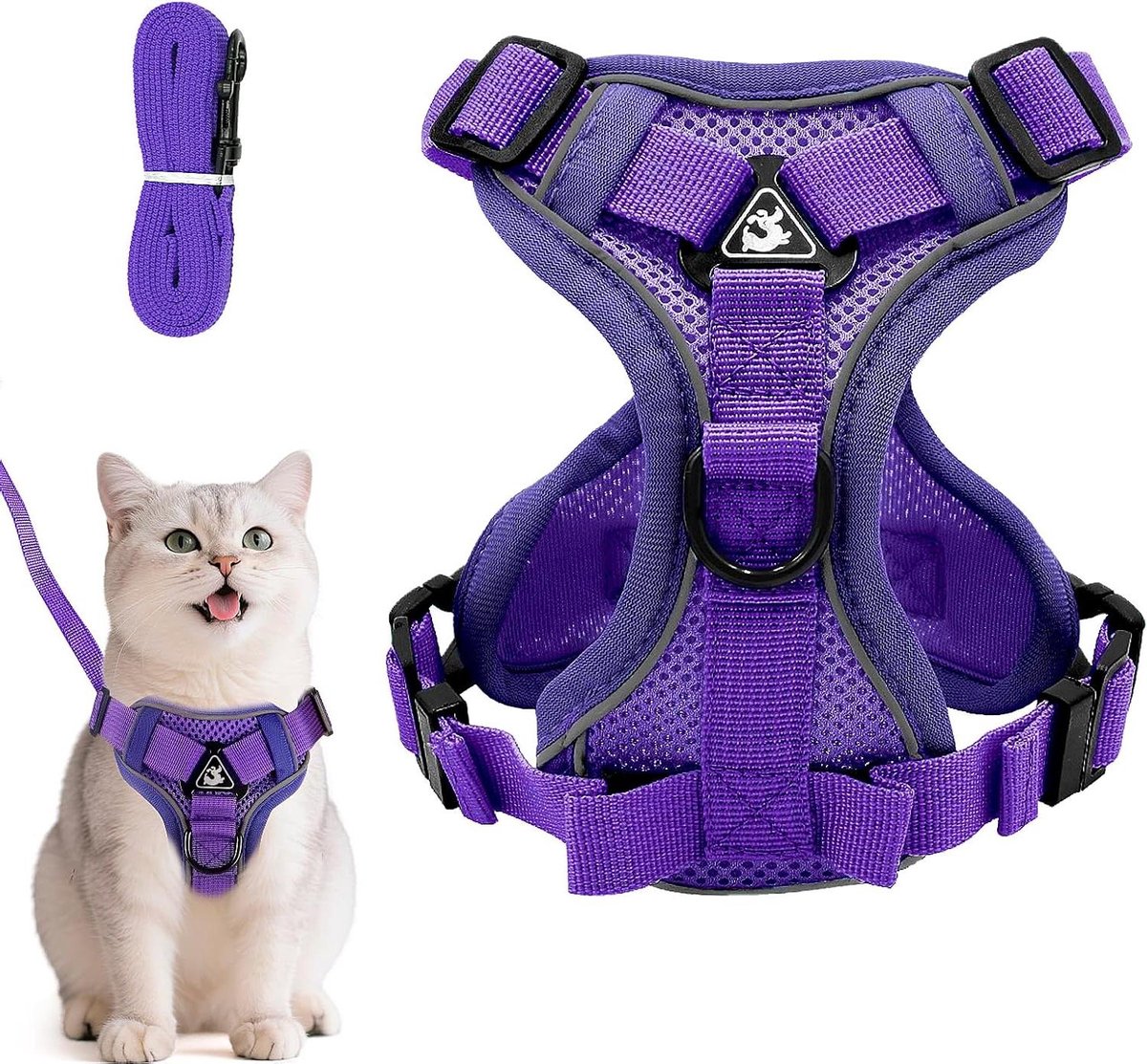 Kattenharnas met riem - Veilig tuigje - Veilig wandelen - Ontsnappingsbestendig ontwerp - Maat S - Donkerpaars