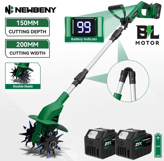 Innovastore Electrische Grondfrees - Tuinfrees - Cultivator - Rototiller - Bodembewerker - Tuingereedschap - Incl 2 batterijen — afbeelding 4