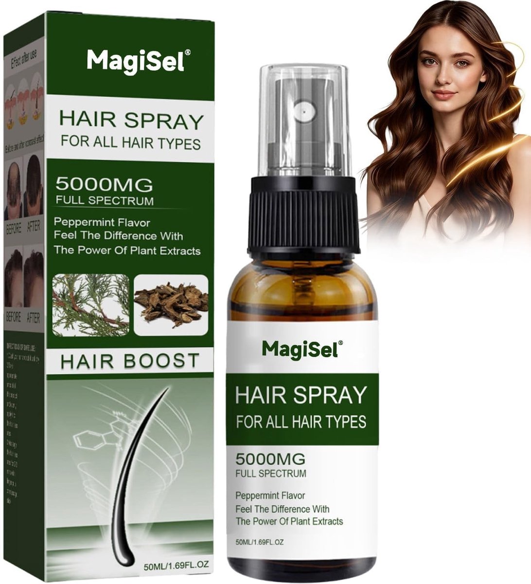 Haargroeispray en serum voor haargroei, haargroeibooster tegen haaruitval, 50 ml voor alle haartypes