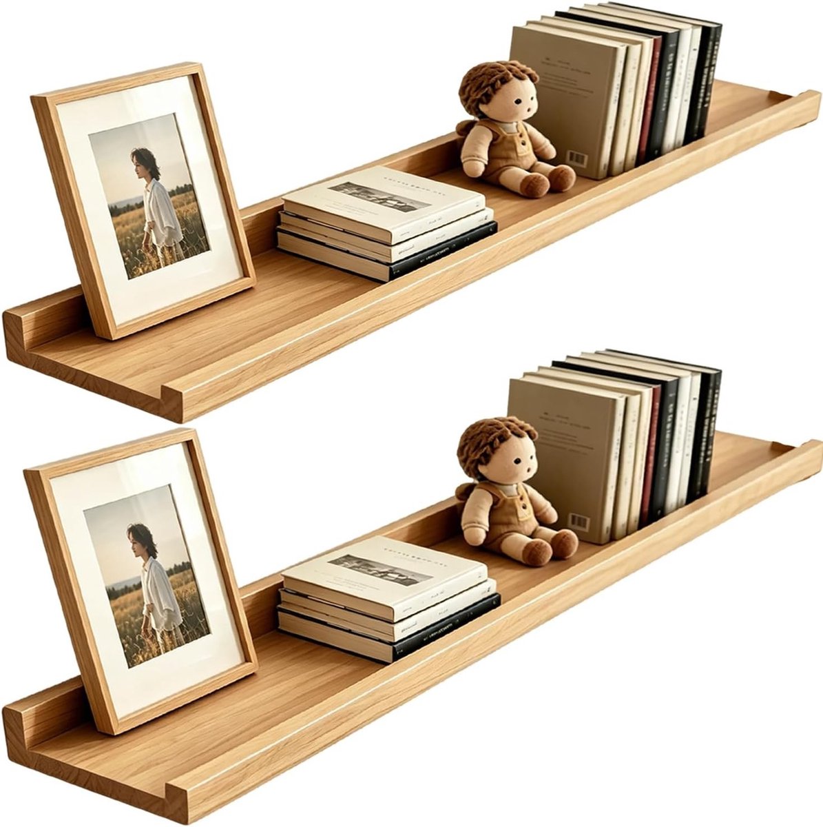 Zwevende Planken voor Muur - Natuurlijke Houtkleur - 60 cm - Drijvende Wandplanken - Voor Thuisdecoratie