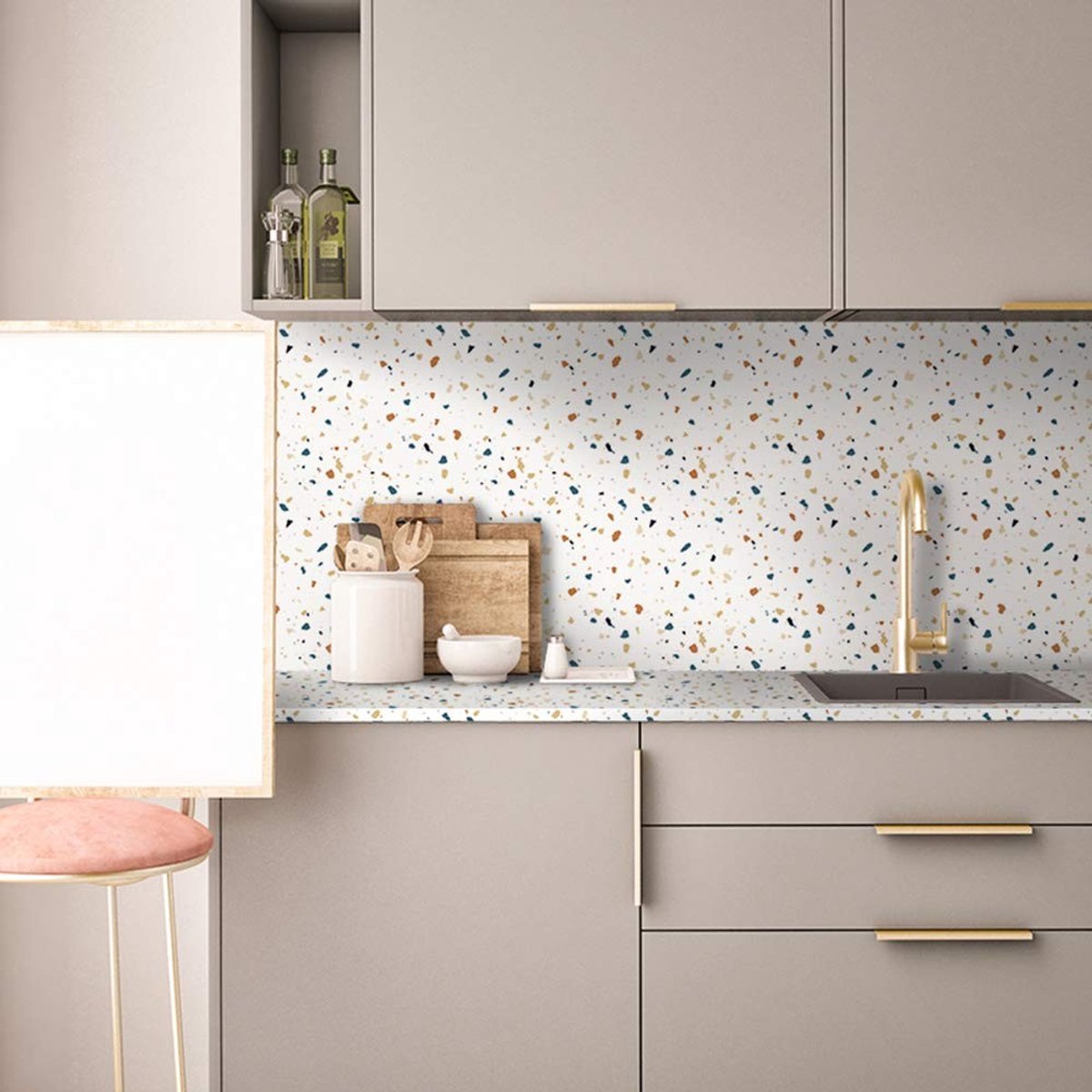 Elzusha - Zelfklevende Terrazzo Effect Meubel Stickers, 250x40cm