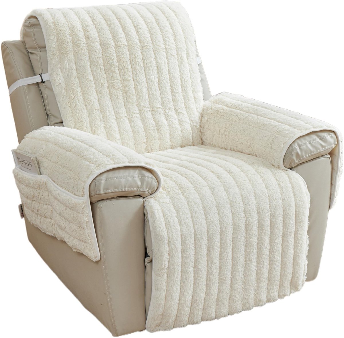 Elzusha - Armstoel Hoes met Opbergzakken, Wasbare Fauteuil Hoes (Wit)