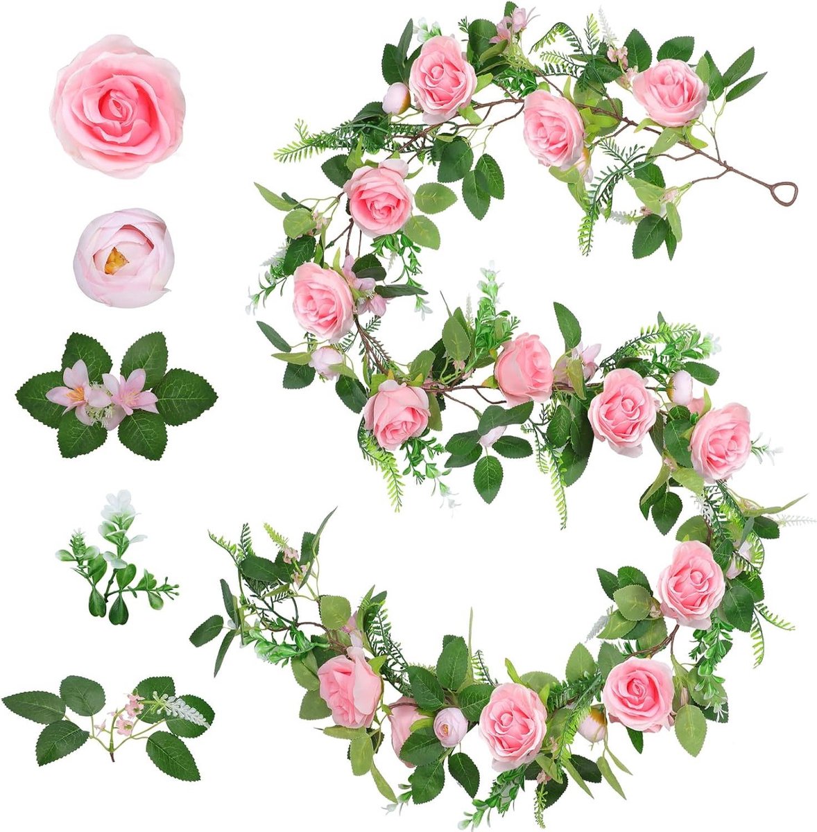 Bloemen Slinger - Rozen Wijnstok - Decoratie Huis - Vol en Realistisch - 6.2 FT - Roze