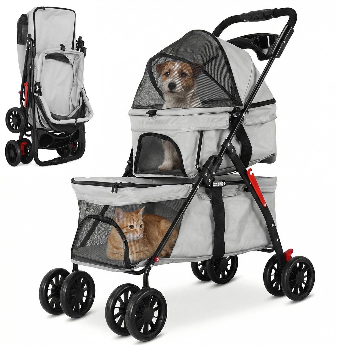 Elzusha - Opvouwbare Kinderwagen voor Huisdieren - 2-laags - Met Bekerhouder