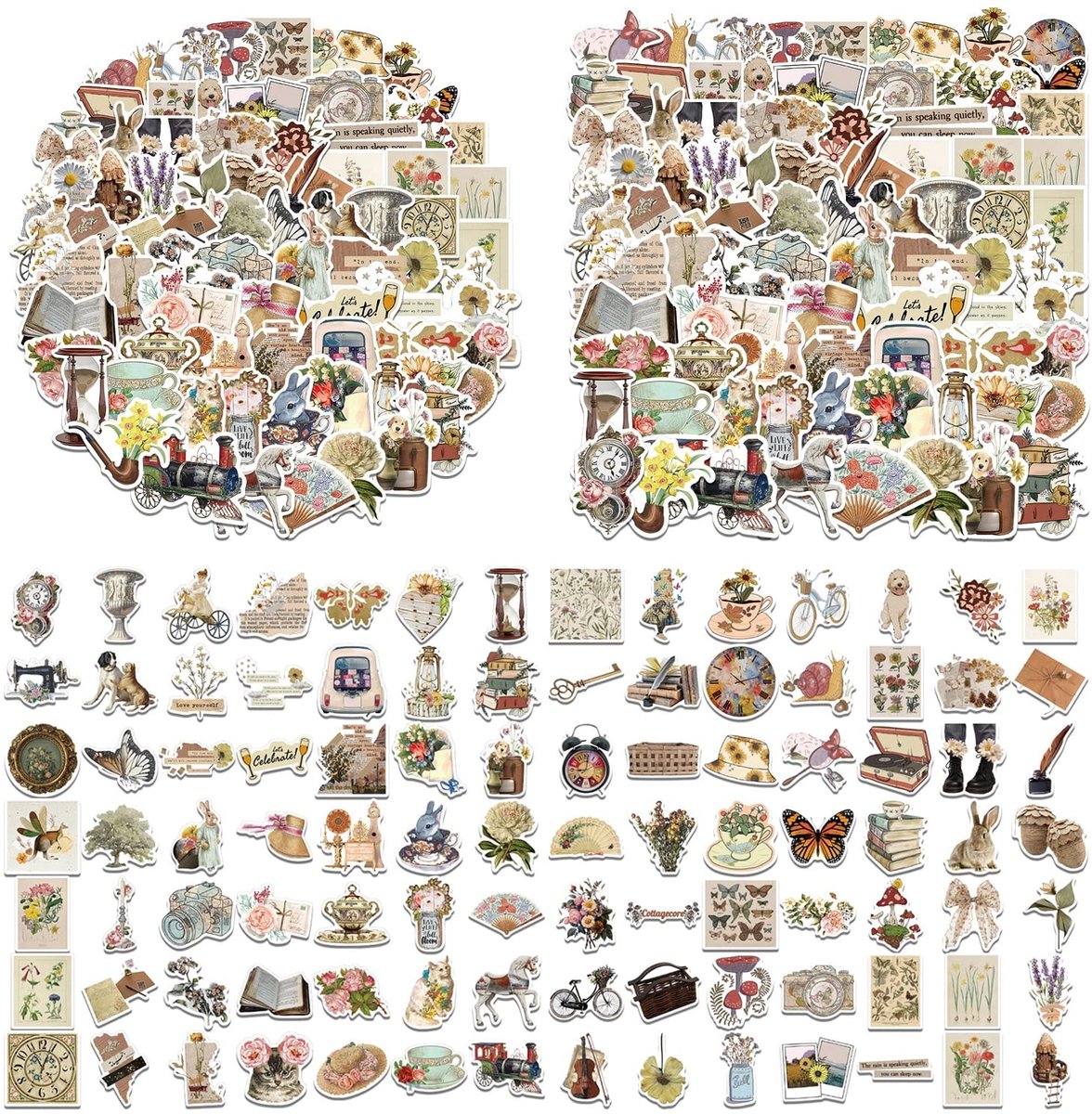 Elzusha - 100 Stuks Vintage Stickers voor Creatieve Projecten