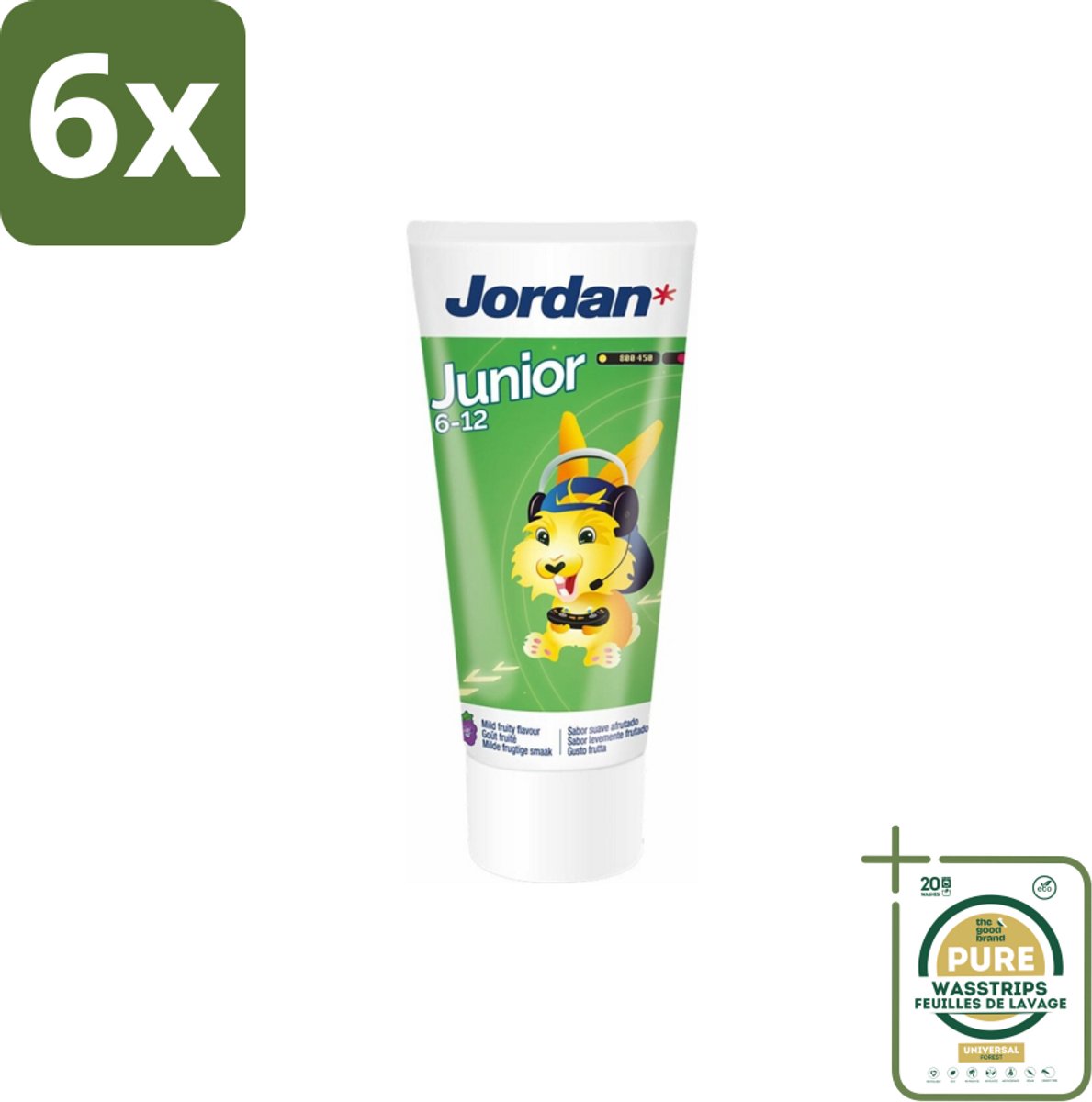 Jordan - Junior - Tandpasta - 6-12 jaar - 50 ml - Voordeelverpakking - 6 stuks - Fluoride 1450 ppm - Wisselgebit bescherming