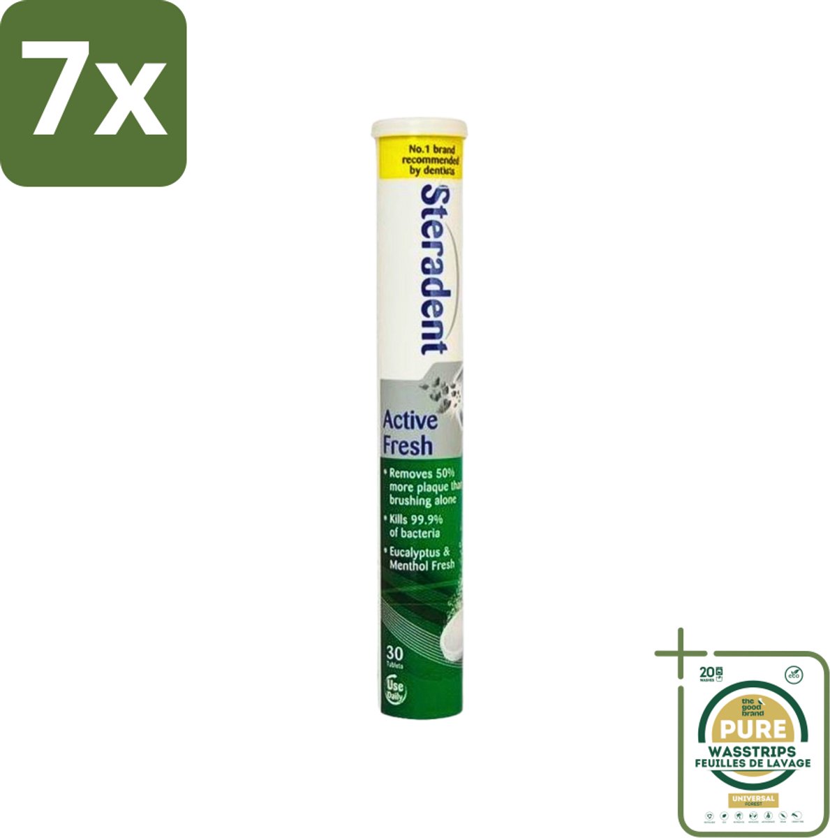 7 x Steradent - Reinigingstabletten - Active Fresh - Voor Kunstgebitten - 30 Tabletten - Grootverpakking - Kunstgebit Reinigen - Kunstgebit Reinigingstabletten - Kunstgebit Hygiëne - Kunstgebit Reinigen 3 Minuten - Frisse Adem