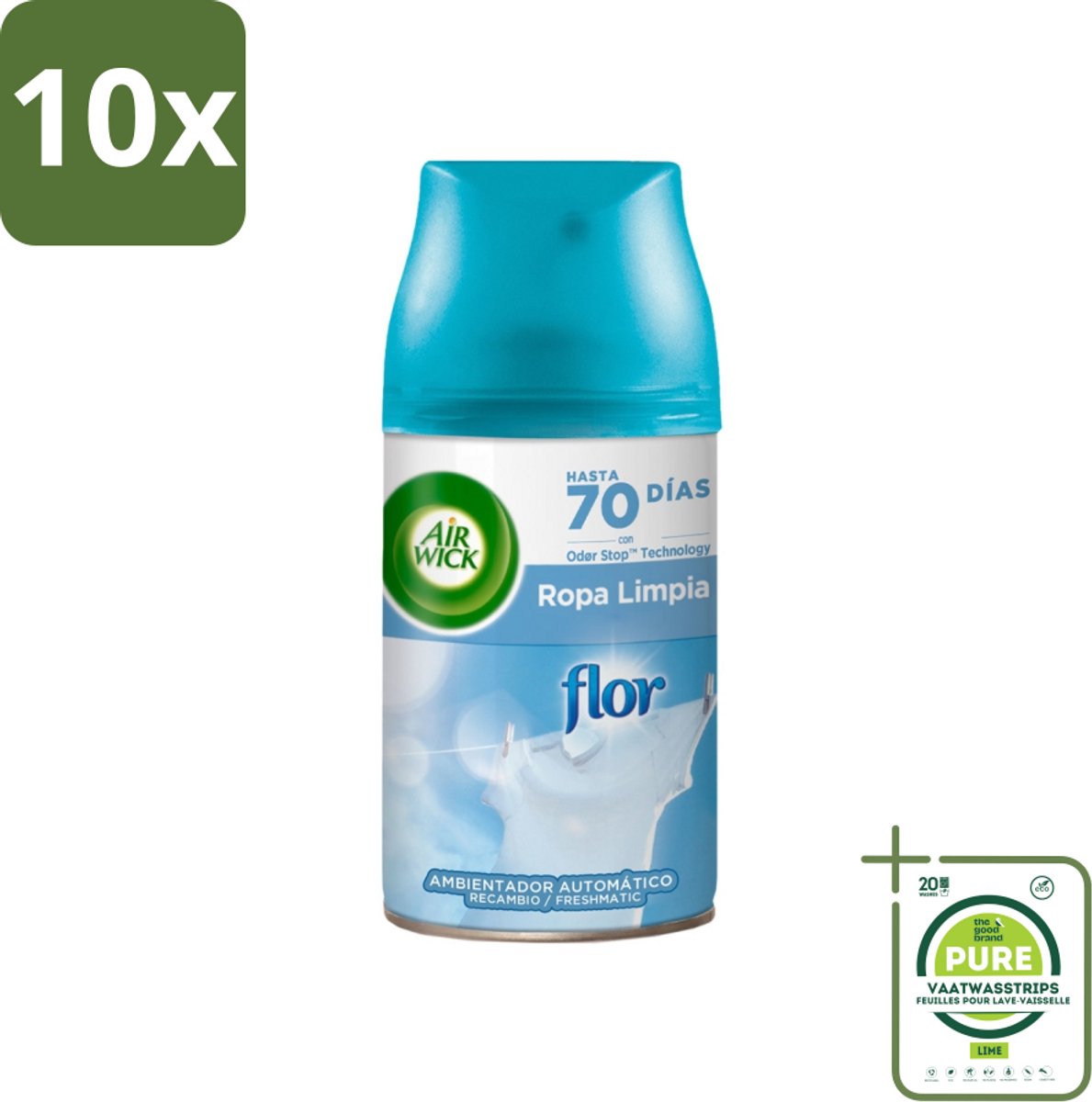 10 x Air Wick - Luchtverfrisser Navulling - Bloem & Fris - Automatische Spray - 250 ml - Grootverpakking - Luchtverfrisser Bloem En Fris - Bloemige Geur - Geurverspreiding - 24/7 Geurstop - Automatische Spray