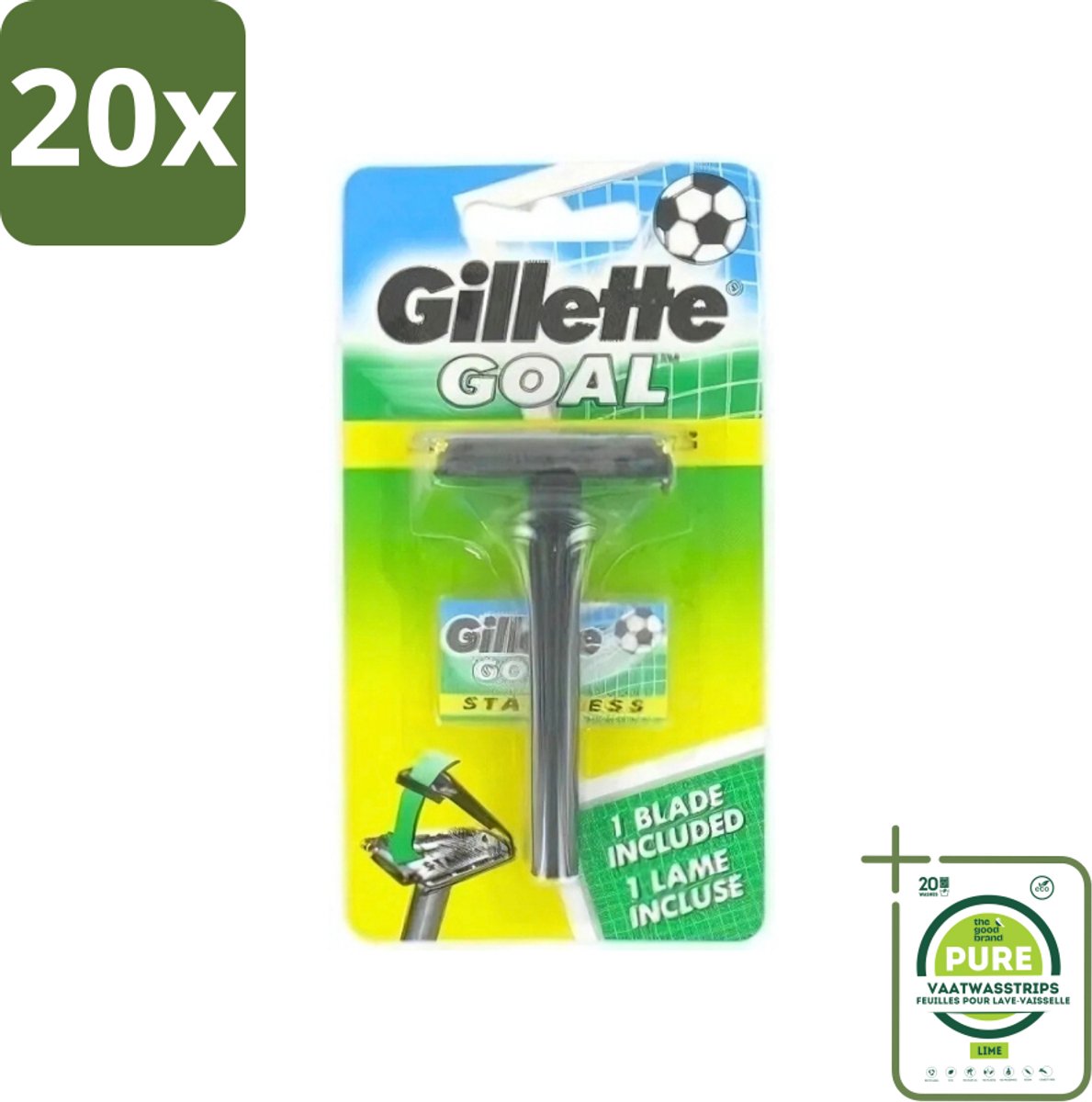 20 x Gillette - Goal - Scheerset - Stainless Steel - Duurzaam en scherp - 1 Scheermesje - Grootverpakking - Scheermes - Mesjes - Gillette Goal - Scherpe Mesjes - Duurzaam Scheermes