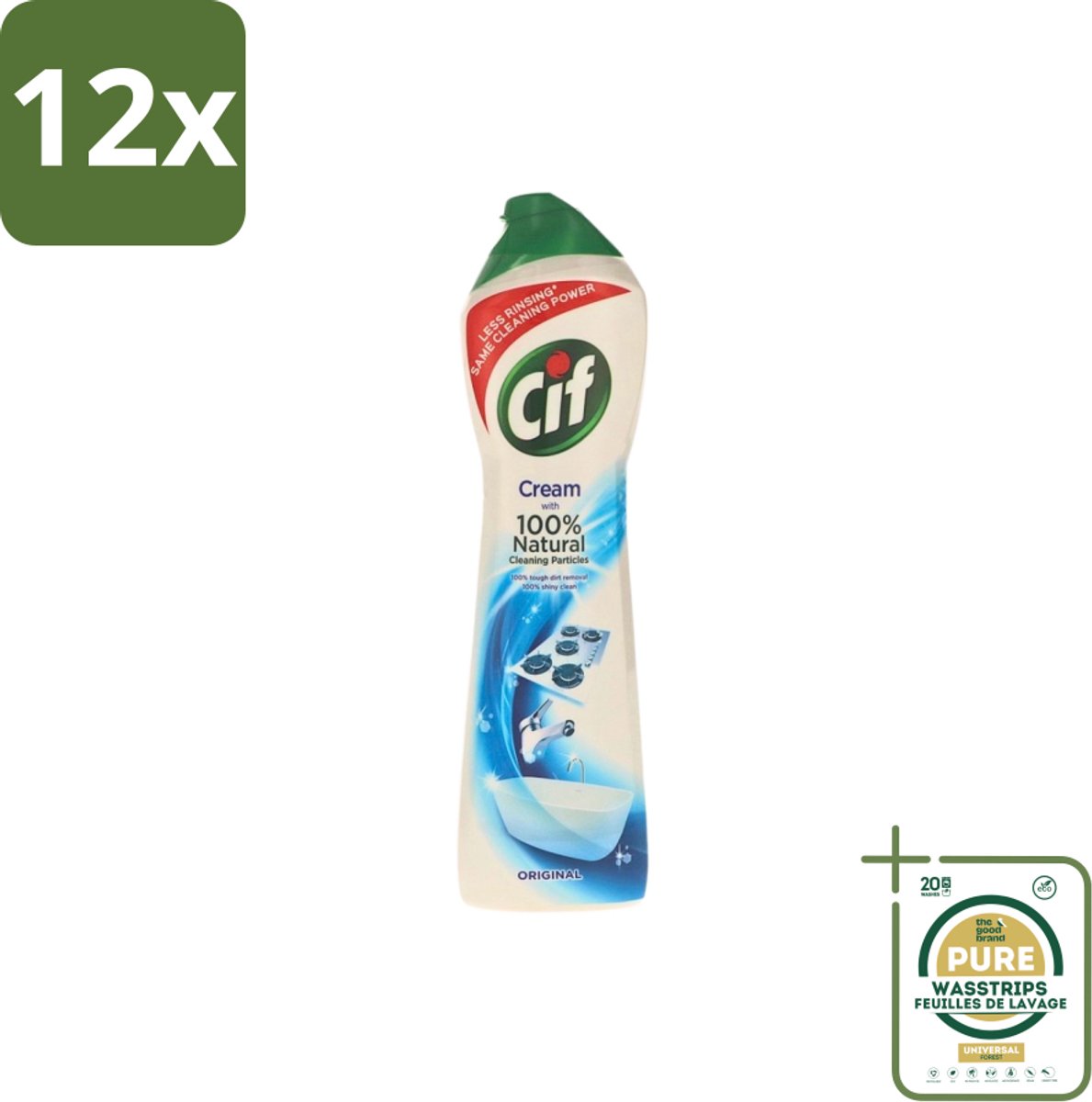 Cif - Badkamer & Keuken - Cream - Verwijdert Hardnekkig Vuil - 500ml - Voordeelverpakking - 12 stuks - Vuil verwijderen - Vet verwijderen