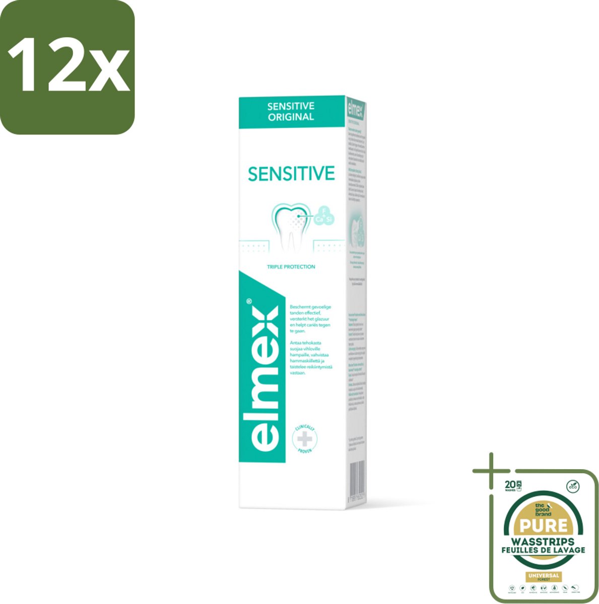 Elmex Tandpasta Sensitive Original 75 ml - Voordeelverpakking - 12 stuks - Aminfluoride - Cariës