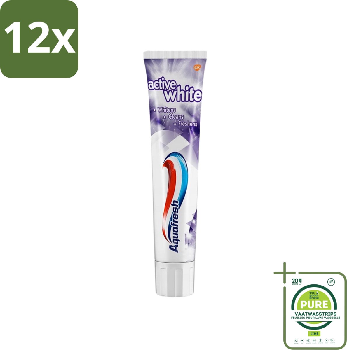 Aquafresh - Tandpasta - Whitening - Stralend Witte Tanden - 100 ml - Voordeelverpakking - 12 stuks - Tandpasta - Witte tanden