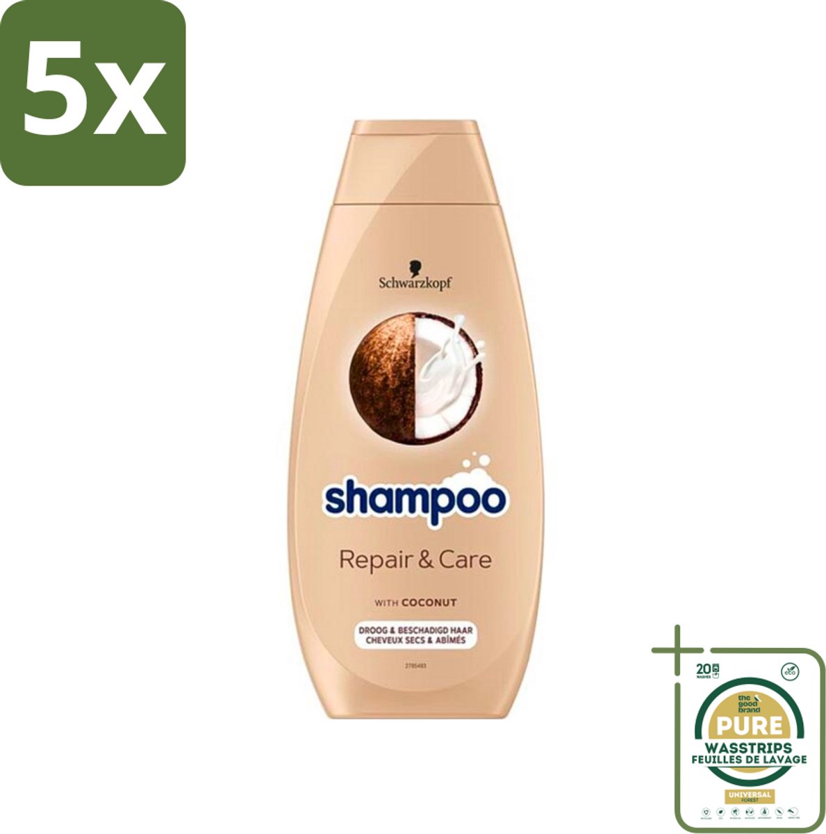5 x Schwarzkopf - Shampoo Repair & Care - Herstelt Beschadigd Haar - 400 ml - Grootverpakking - Herstel Beschadigd Haar - Droog Haar - Gespleten Haarpunten - Pluis - Haar Verzorging