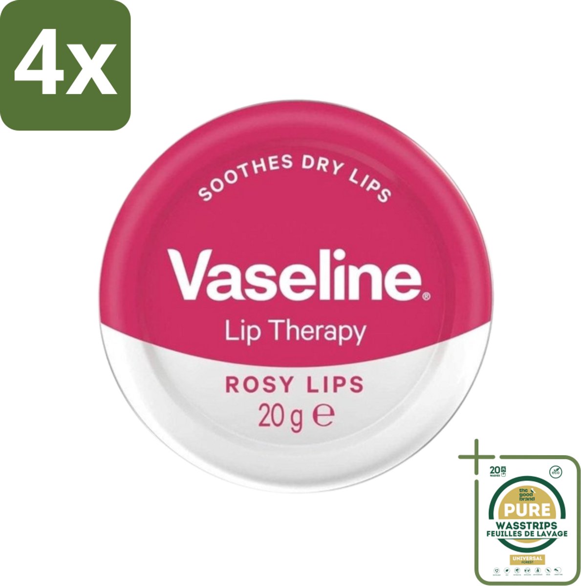 Vaseline - Rosy Lips - Lip Therapy - Verzorgend - 20 g - Voordeelverpakking - 4 stuks - Rosé lippen - Hydraat