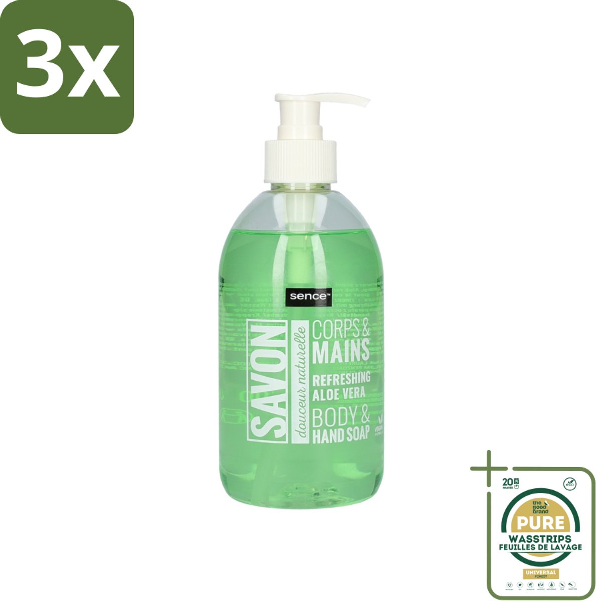 3 x Sence - Refreshing Aloe Vera - Handzeep - Savon - 500 ml - Grootverpakking - Aloe Vera Handzeep - Handzeep Aloe Vera - Aloe Vera Handverzorging - Vloeibare Handzeep - Aloe Vera Geur