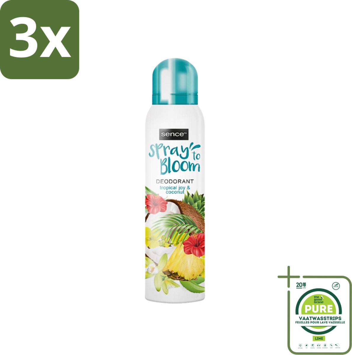 3 x Sence - Tropical Joy & Coconut - Deodorant - Exotisch - 150 ml - Grootverpakking - Kokos Geur - Tropisch Fruit - Exotische Geur - Deodorant - Frisheid