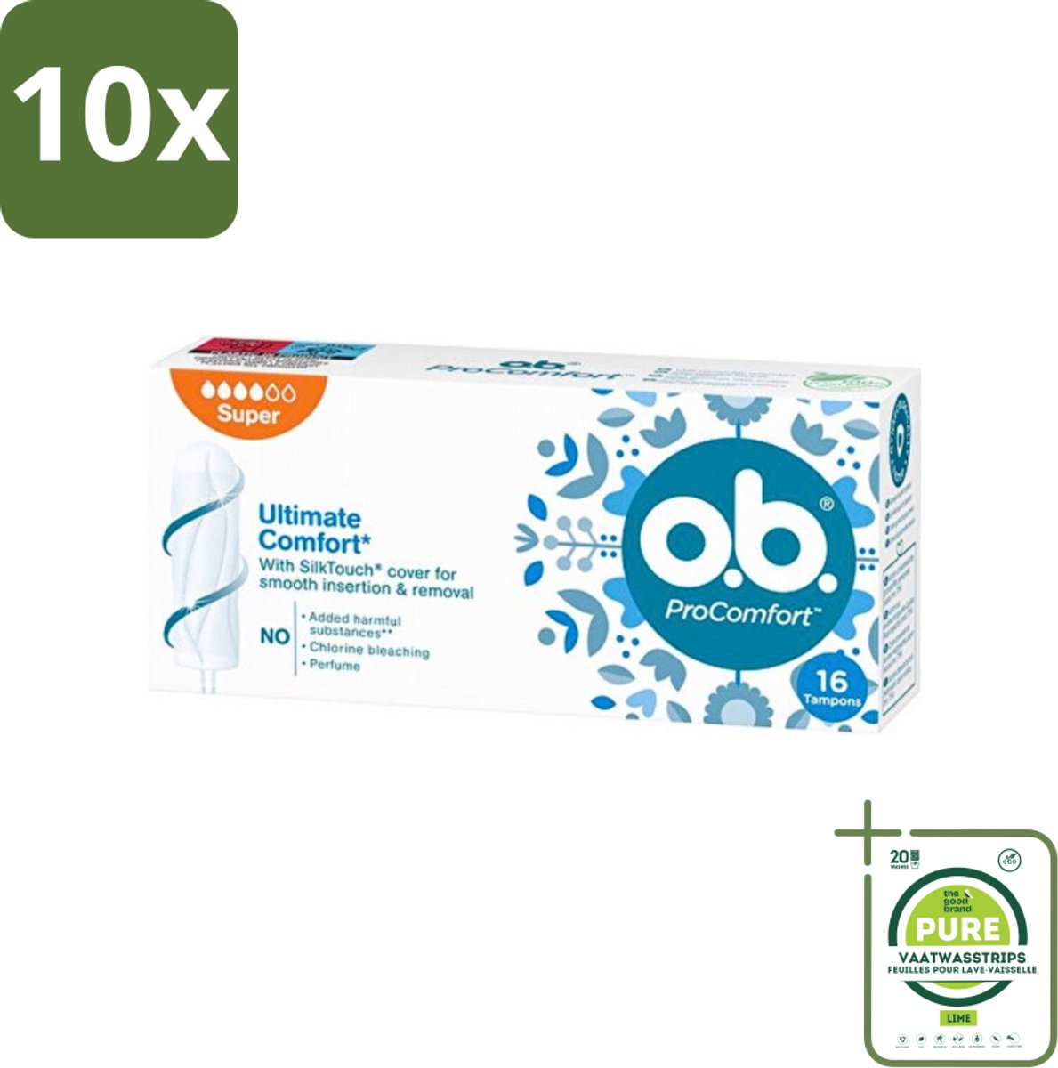 10 x o.b. Tampons - ProComfort Super - Voor Comfort en Zachte Bescherming - 16 Tampons - Grootverpakking - Tampons - Menstruatiebescherming - Comfort - Zachte Bescherming - Plantaardige Kern