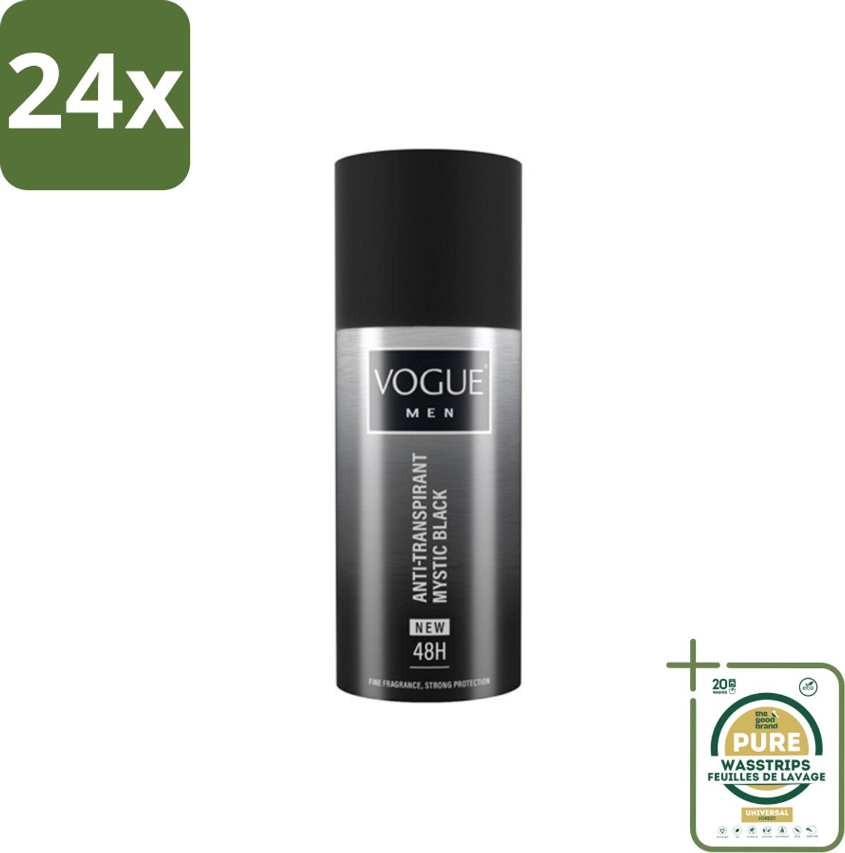 Vogue Men - Mystic Black - Deodorant Spray - Anti-transpirant - 150 ml - Voordeelverpakking - 24 stuks - 48 uur bescherming - Geur