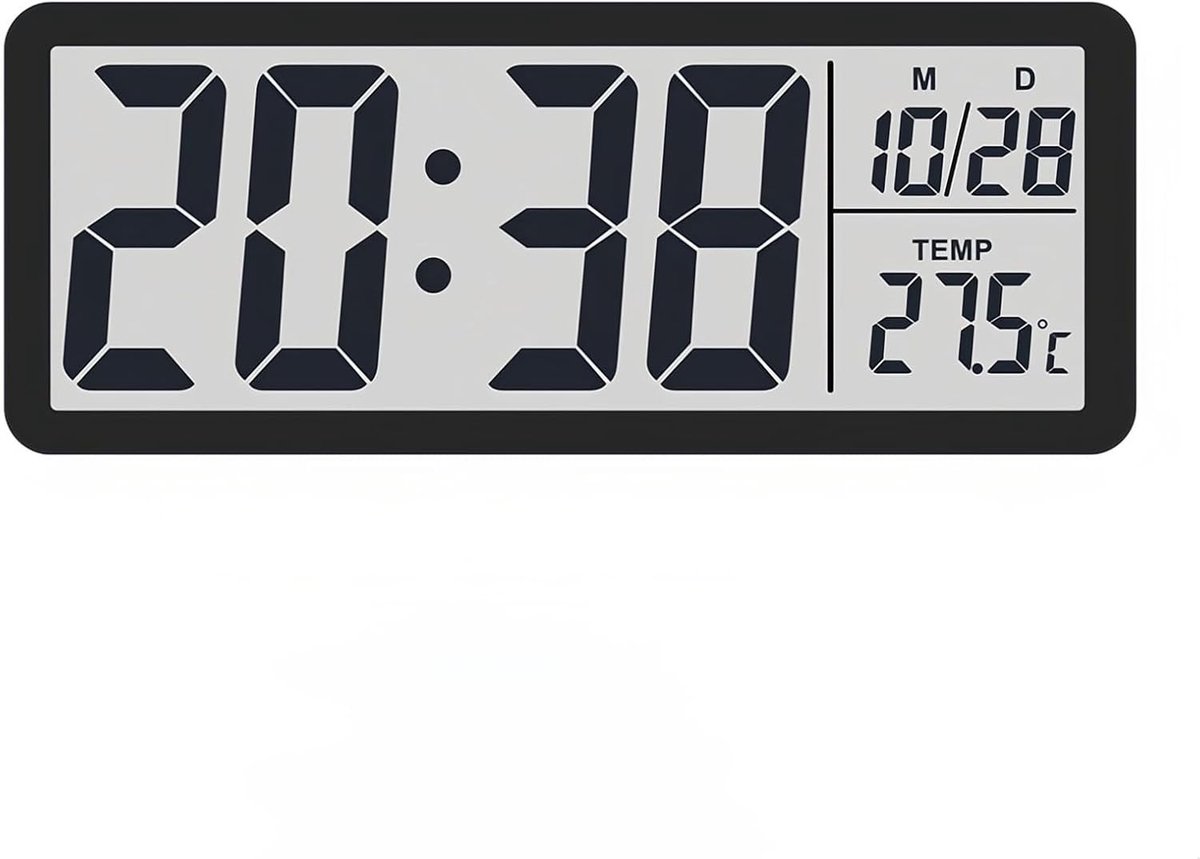 Stille Digitale LCD Wandklok met Temperatuur en Datum, 12/24 Uur Weergave, Geschikt voor Slaapkamer en Woonkamer, Makkelijk te Plaatsen en Te Gebruiken