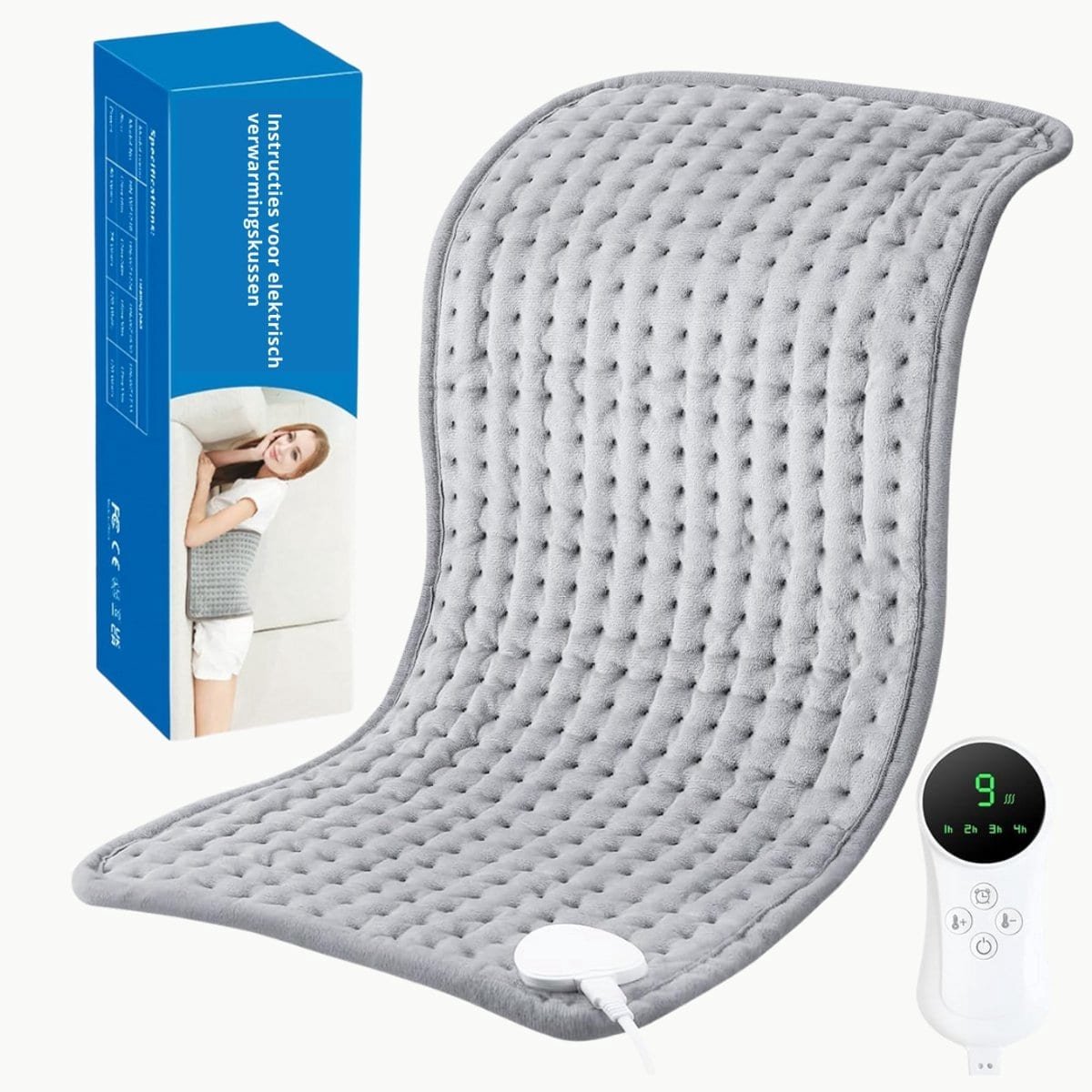 Klarven® Warmtekussen Elektrisch Grijs - 9 Warmteniveaus - Voor Nek, Rug, Buik en Benen - Zachte Warmte voor Dagelijkse Ontspanning - L 31 x B 10 x H 10 cm