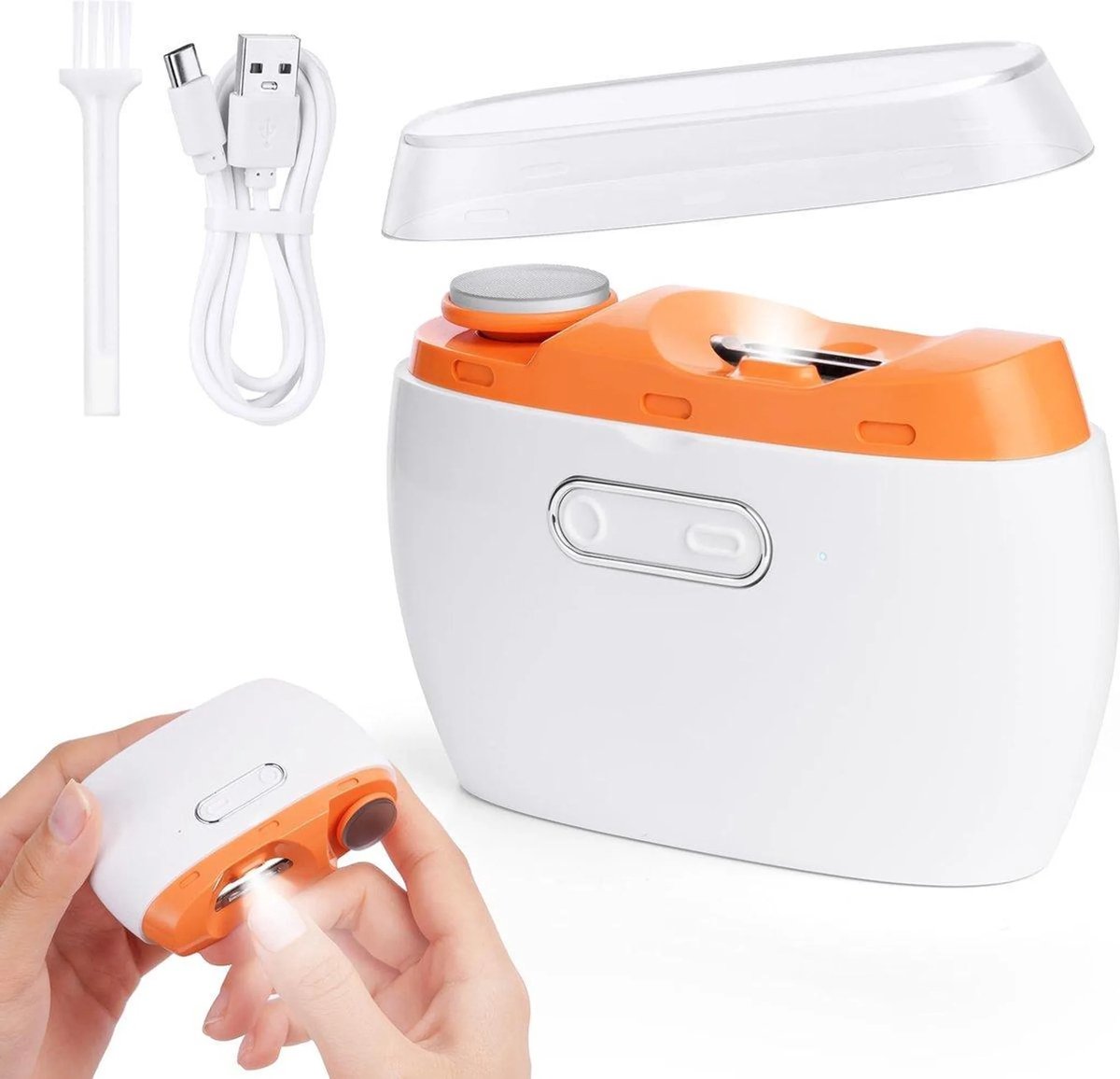 Electrische nagelknipper-Elektrische nagelvijl-met LED-lamp en opslag voor nagelschroot-Automatische nagelknipper-voor baby's, vrouwen, manicure, kinderen, volwassenen en senioren-Trimmen en Vijlen in één-Nageltrimmer
